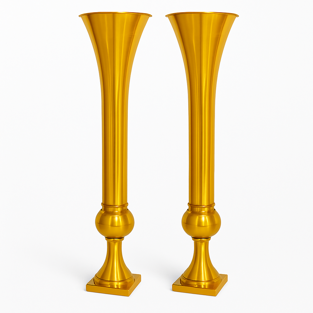 Set of 2 Metal Trumpet Centerpiece Vases - Gold - CV Linens
