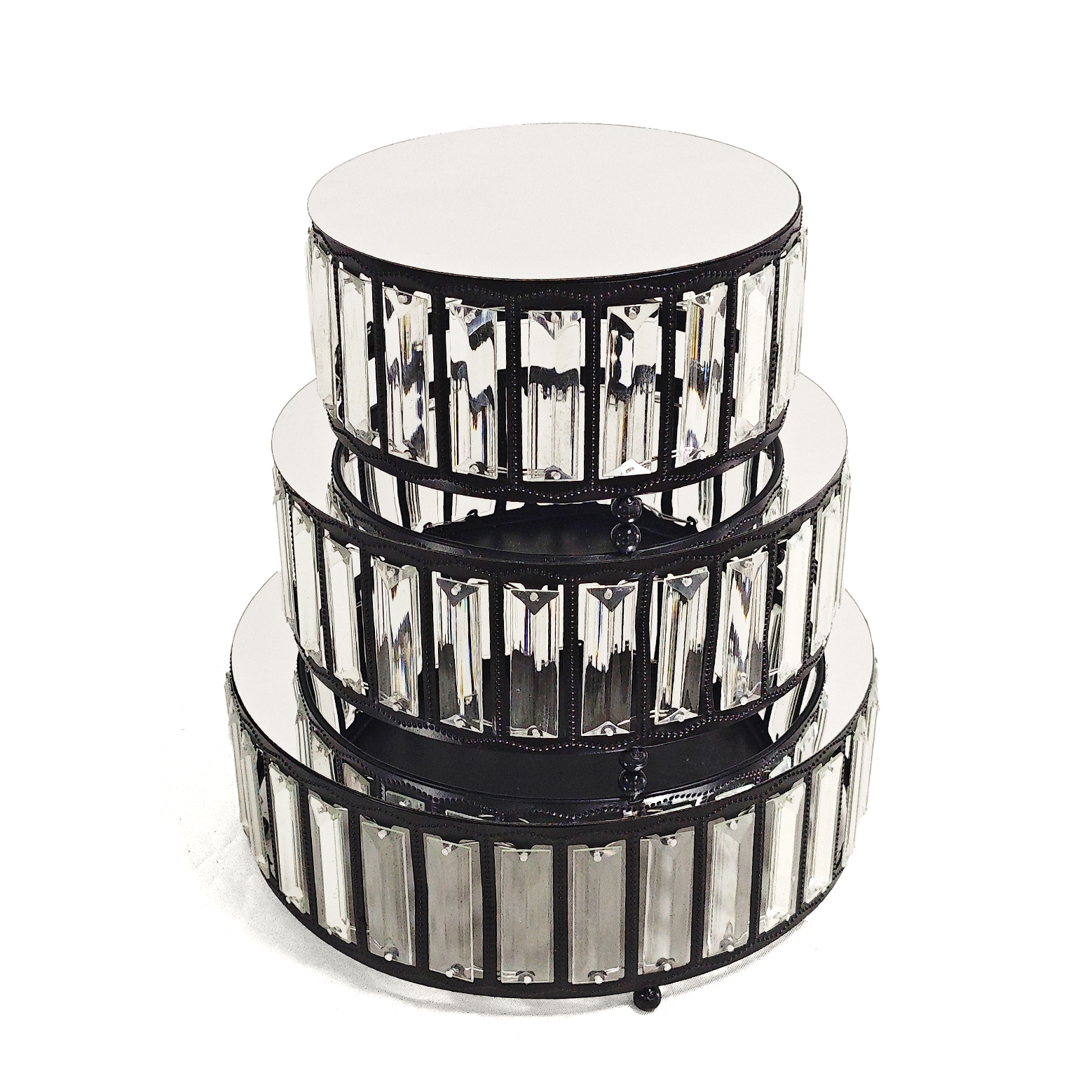 3 pc/set Round Crystal Pendant Cake/Dessert Stands - Black - CV Linens
