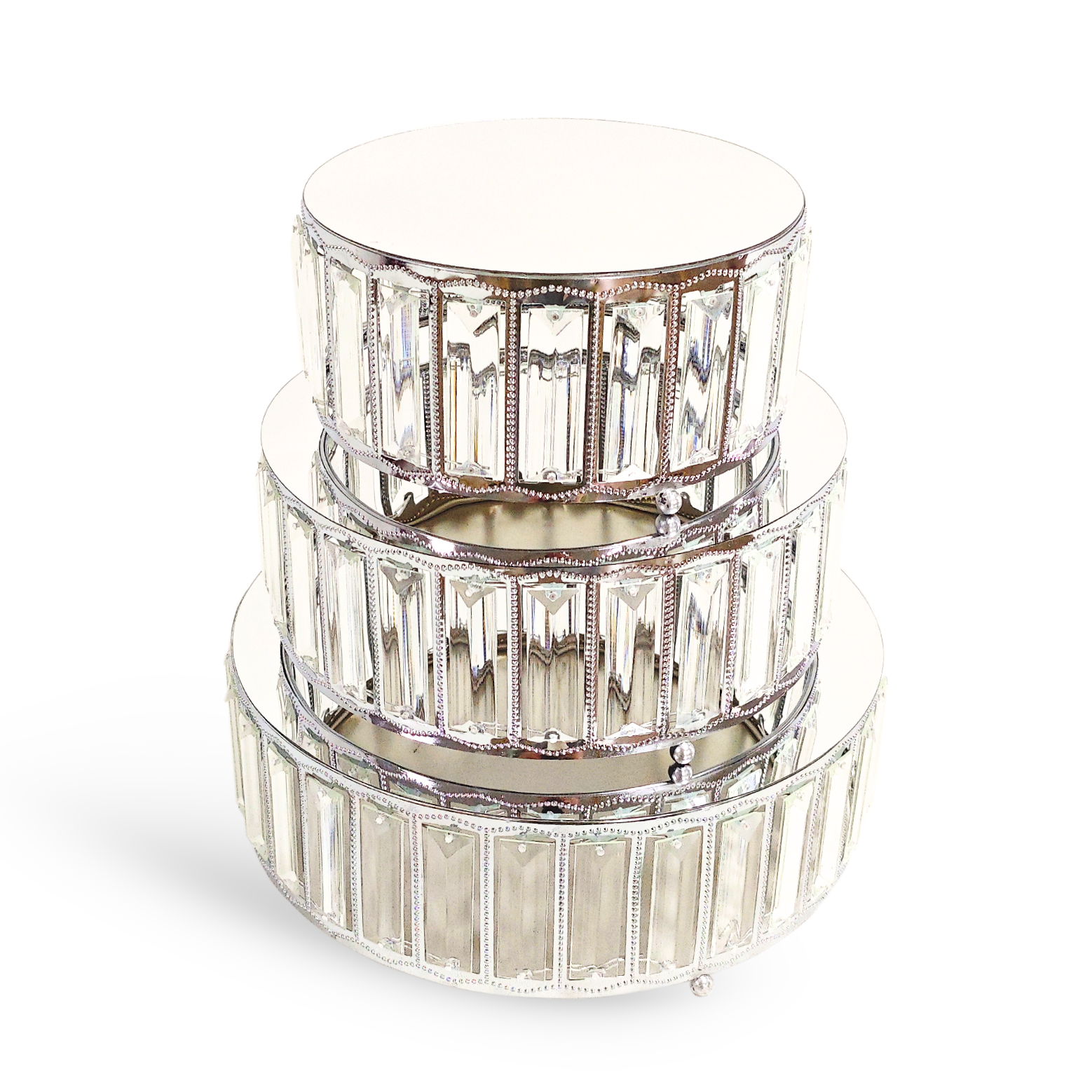 3 pc/set Round Crystal Pendant Cake/Dessert Stands - Silver