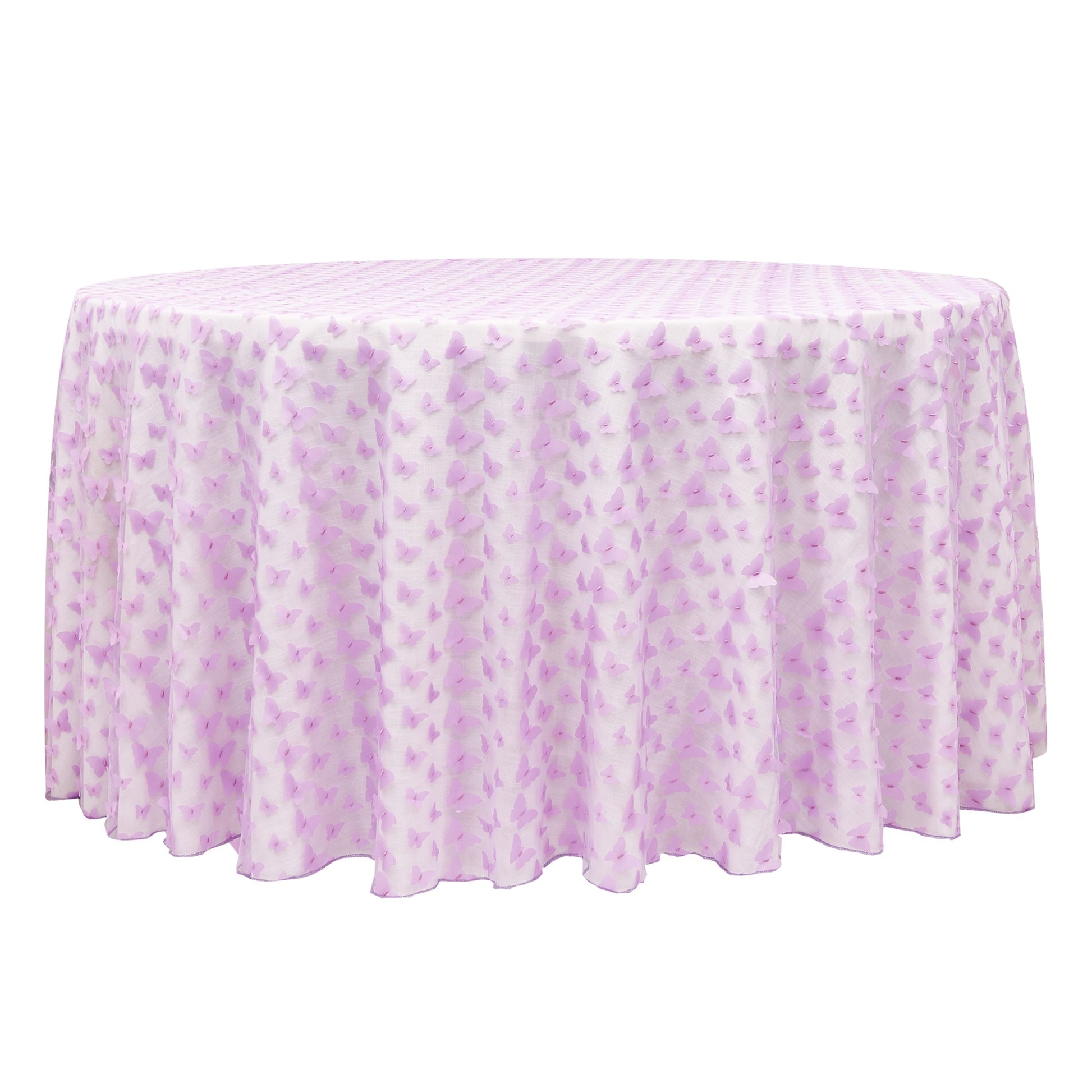 3D Butterfly Sheer Tablecloth 120" Round - Lavender