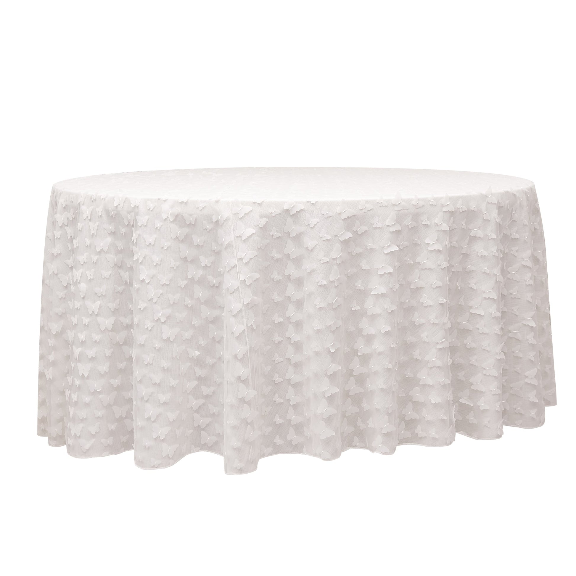 3D Butterfly Sheer Tablecloth 120" Round - White