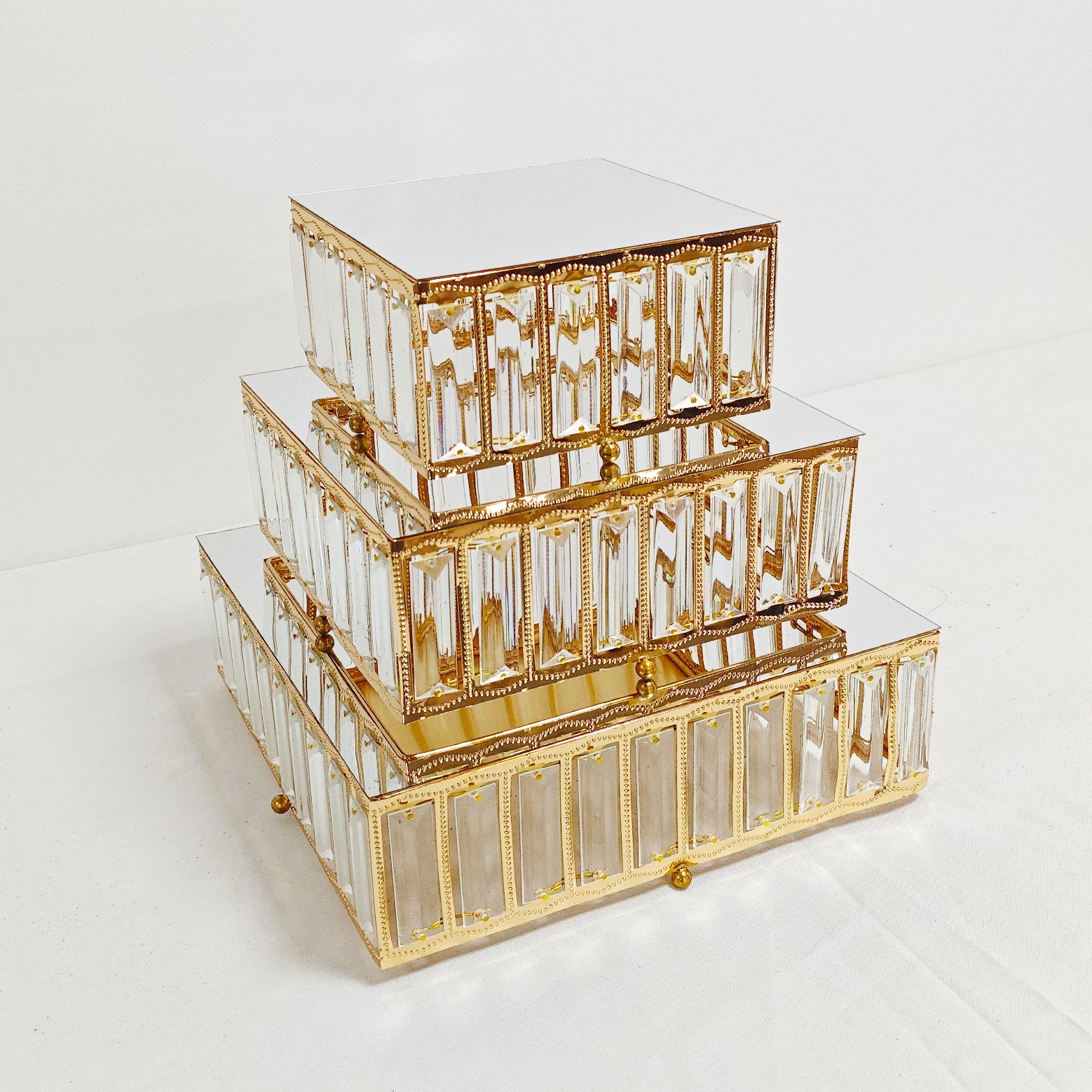 3 pc/set Square Crystal Pendant Cake/Dessert Stands - Gold