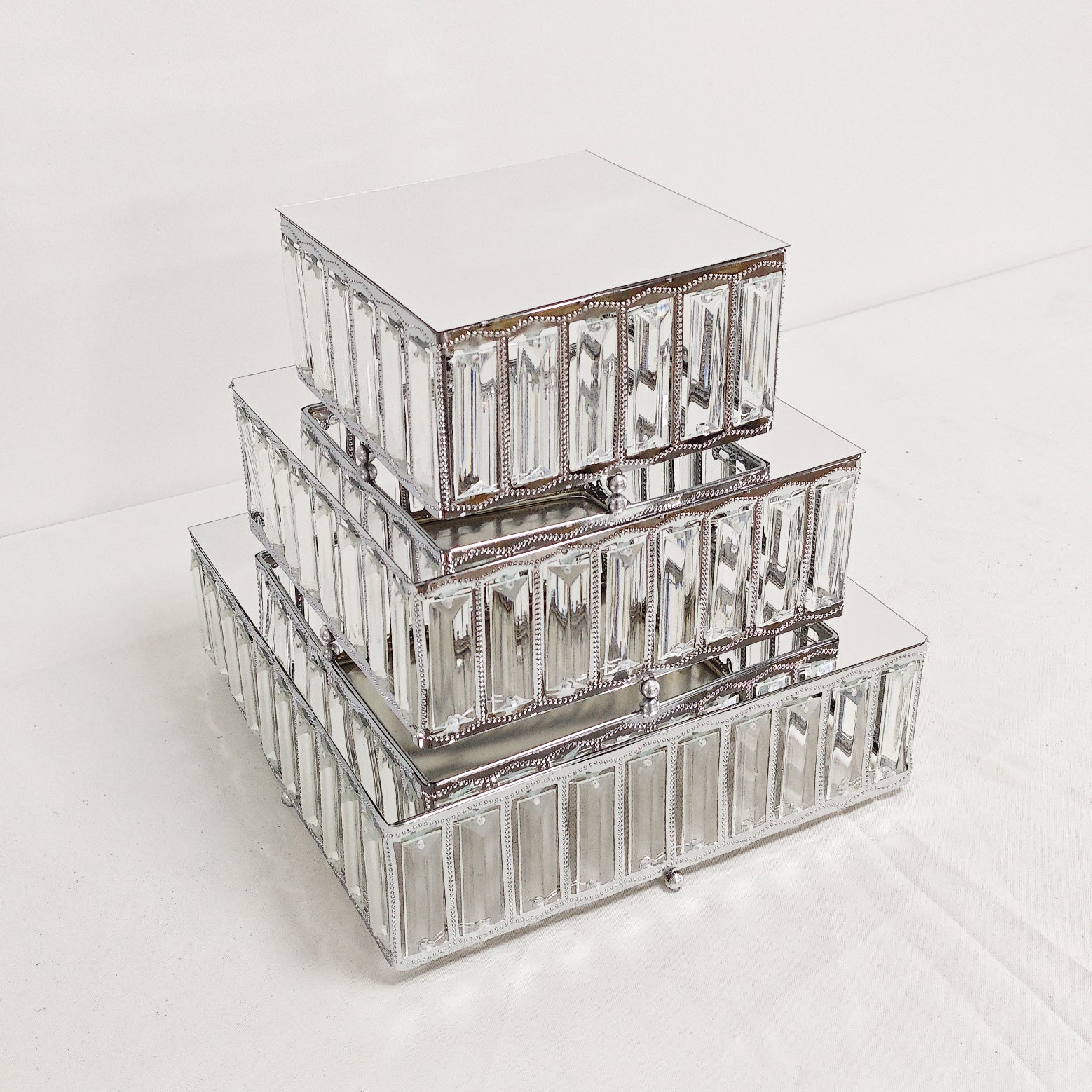 3 pc/set Square Crystal Pendant Cake/Dessert Stands - Silver
