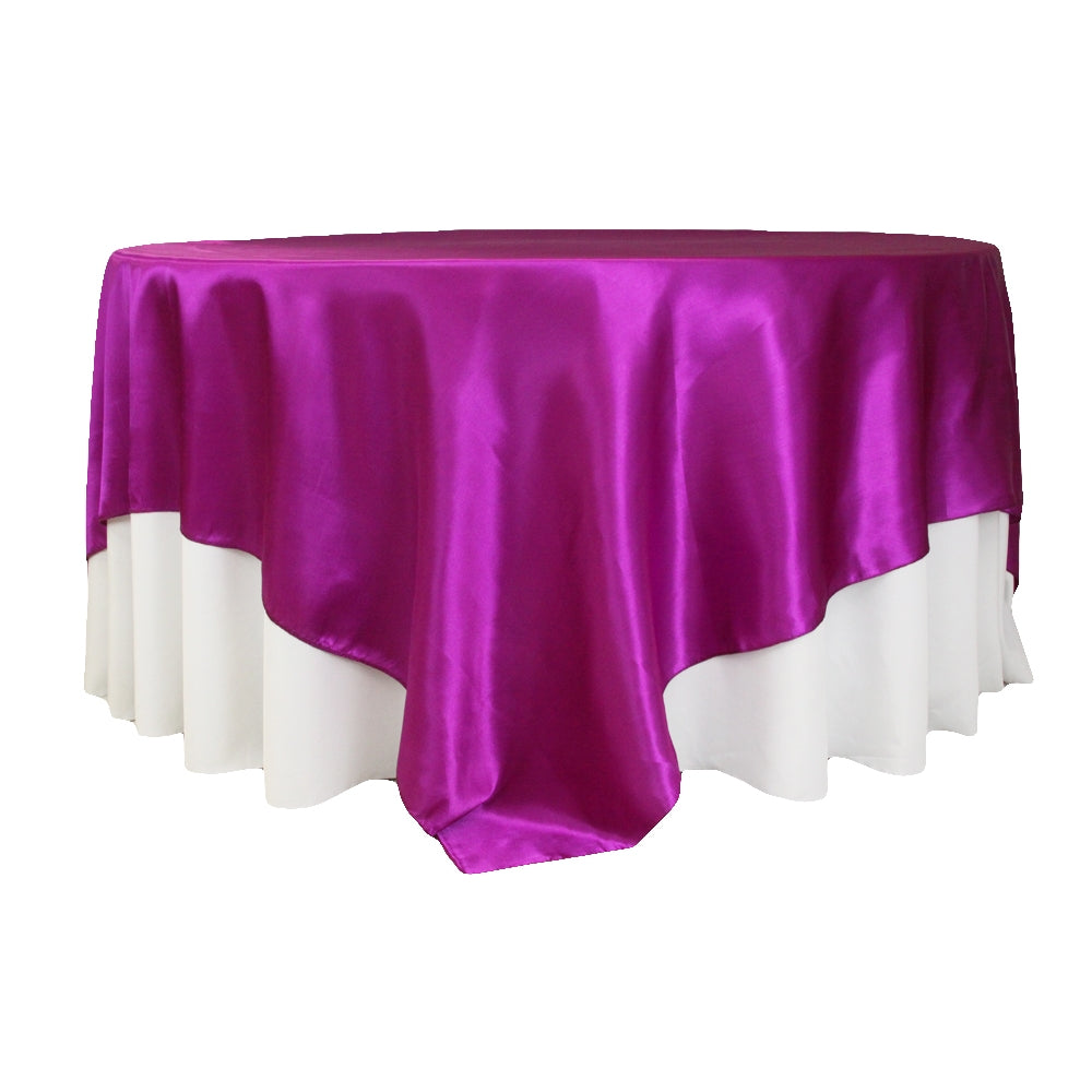 Square 90"x90" Satin Table Overlay - Magenta Violet - CV Linens