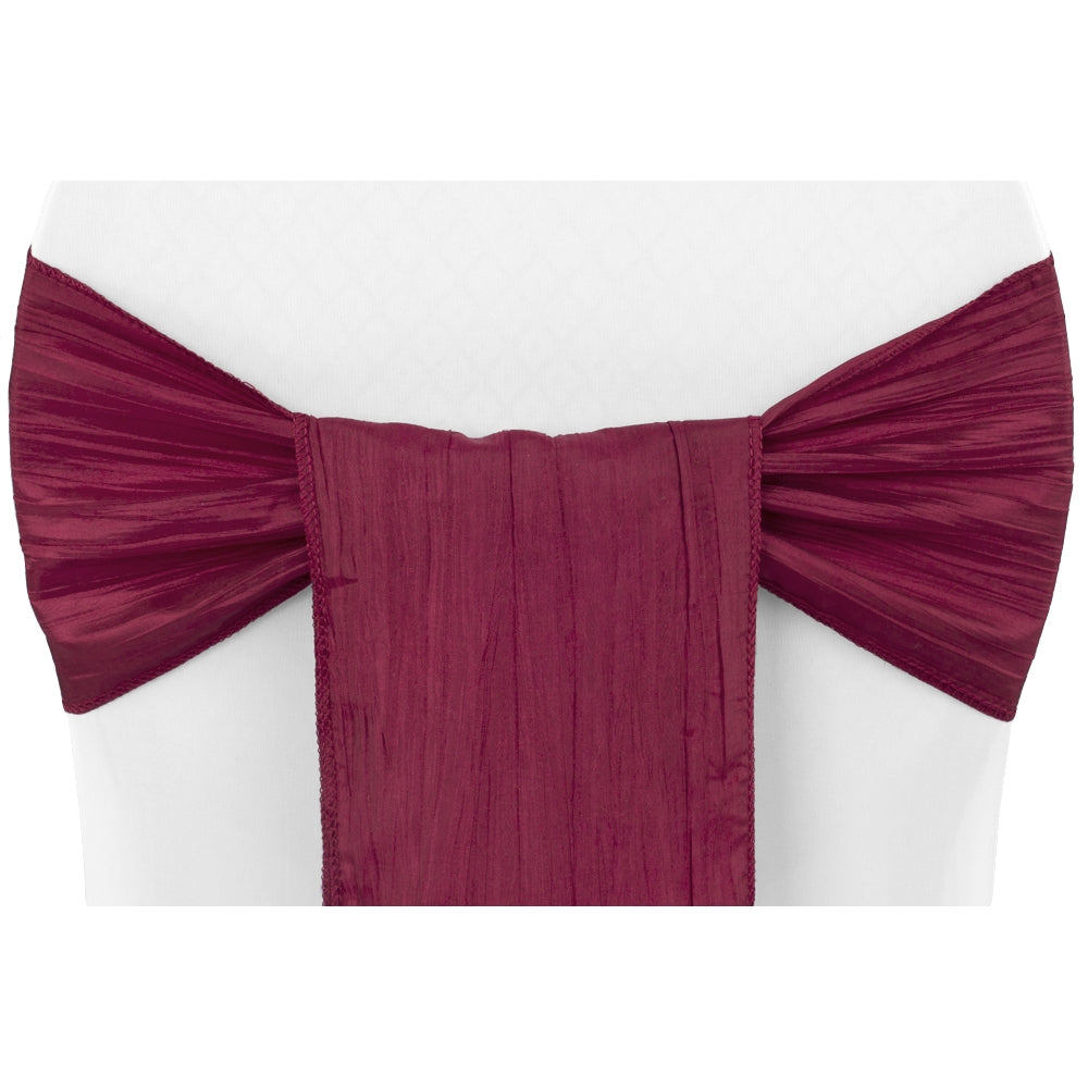 Accordion Crinkle Taffeta Chair Sash - Burgundy - CV Linens