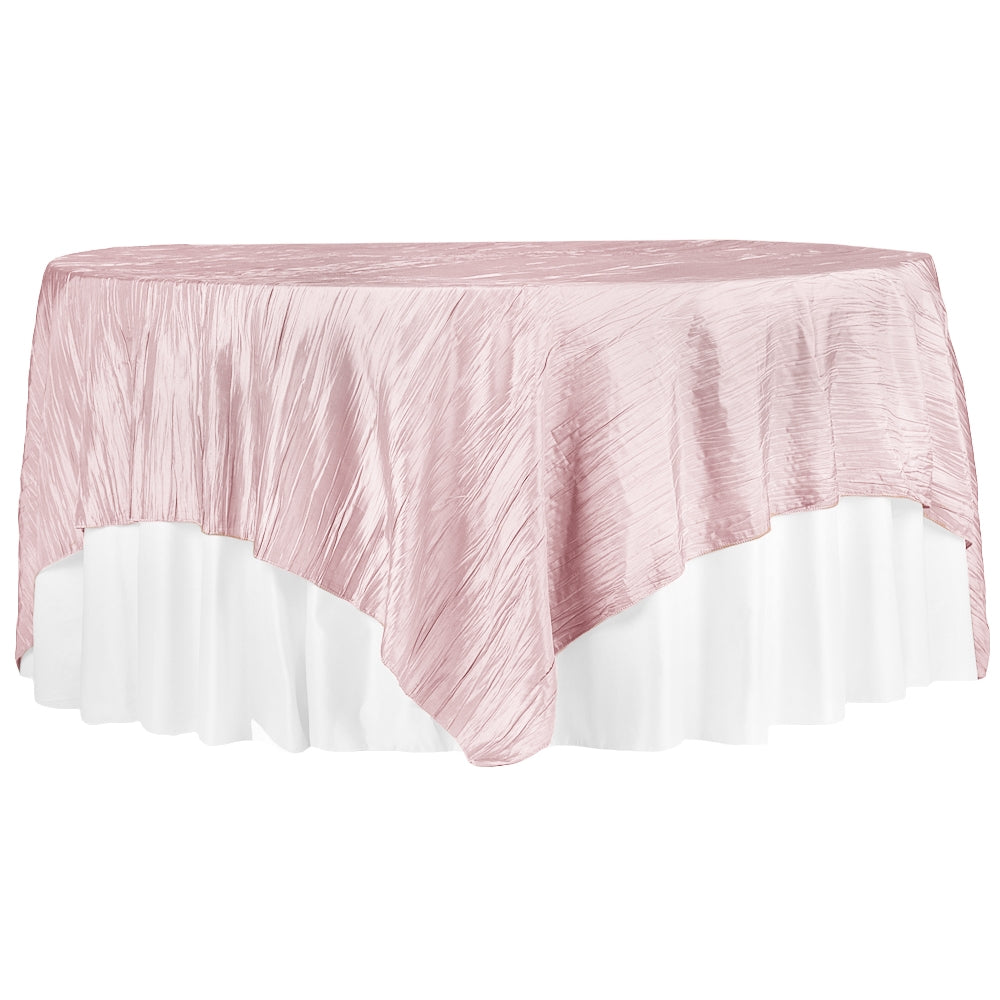 Accordion Crinkle Taffeta Table Overlay Topper 85"x85" Square - Pink - CV Linens