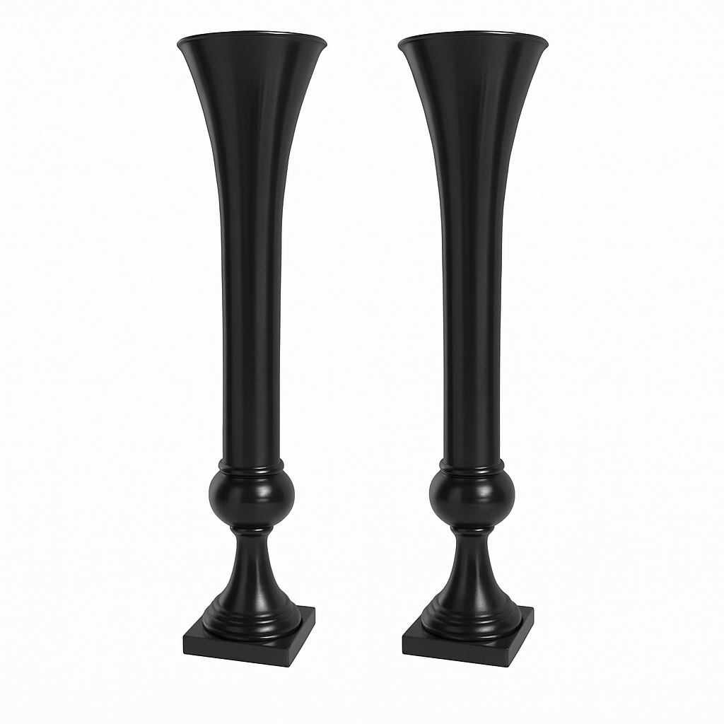 Set of 2 Metal Trumpet Centerpiece Vases - Black - CV Linens