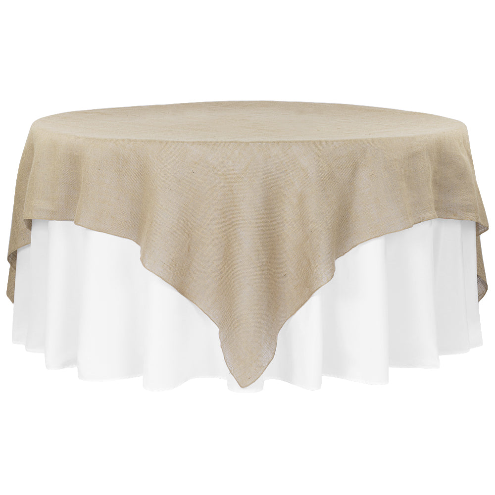 Burlap 90"x90" Square Table Overlay Topper - Natural Tan - CV Linens