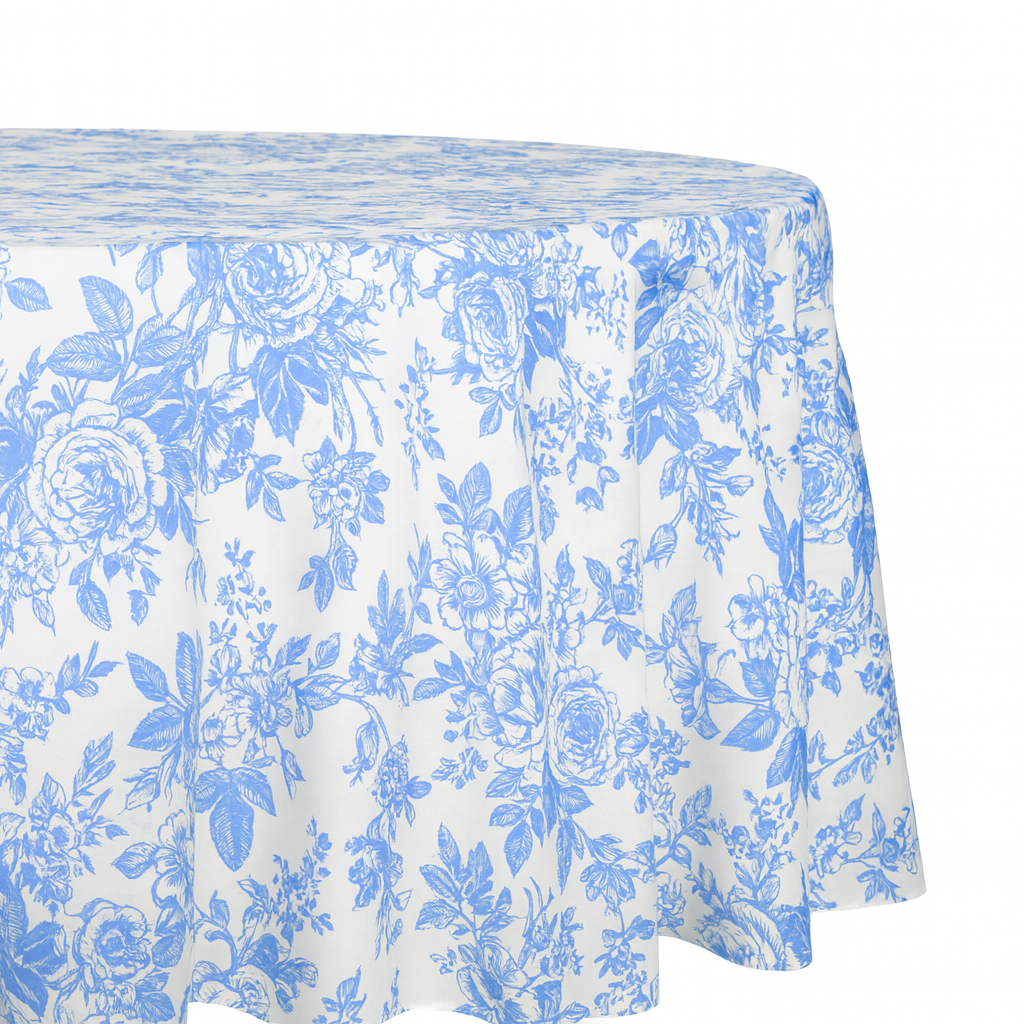 French Toile 108" Round Tablecloth - Baby Blue