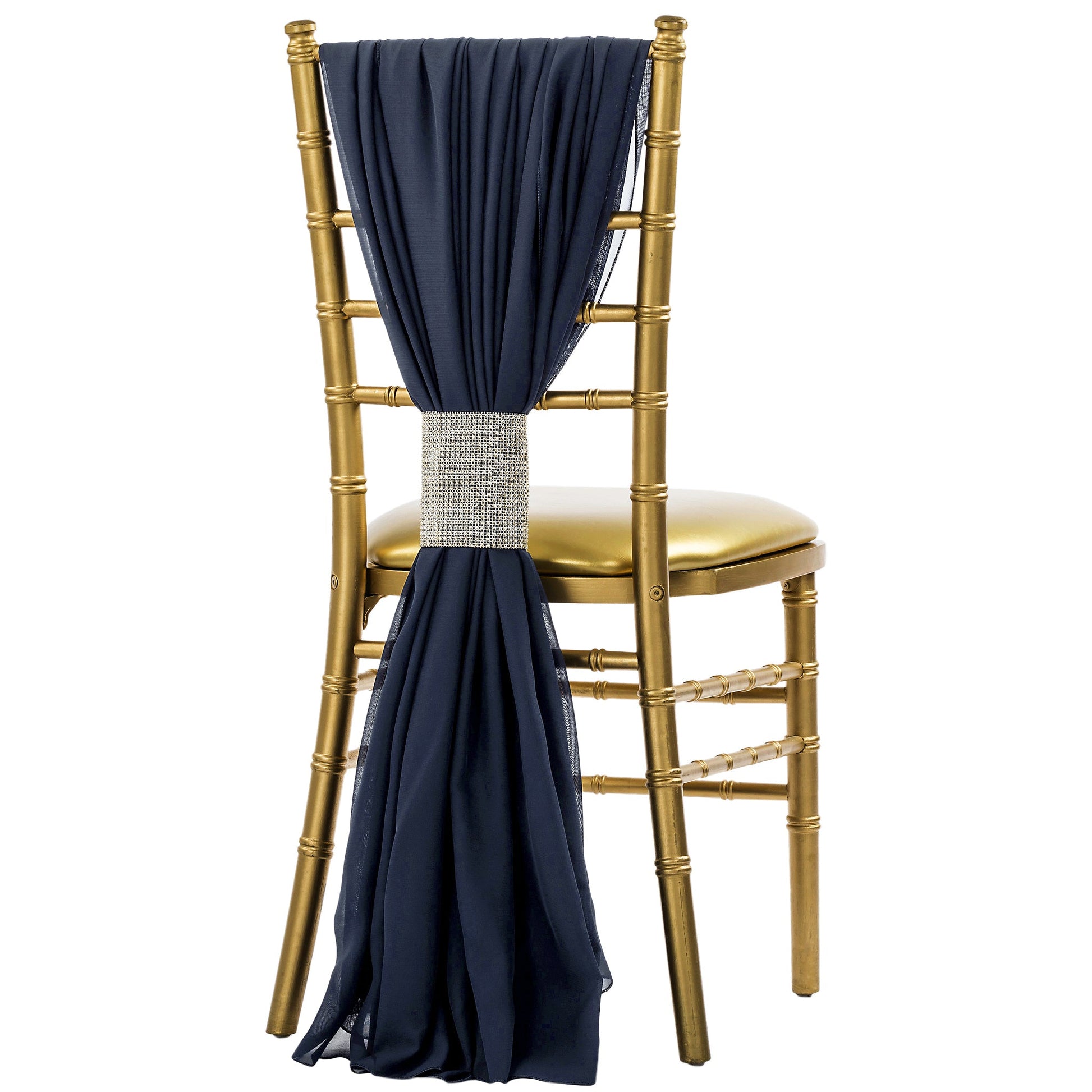 5pcs Pack of Chiffon Chair Sashes/Ties - Navy Blue - CV Linens