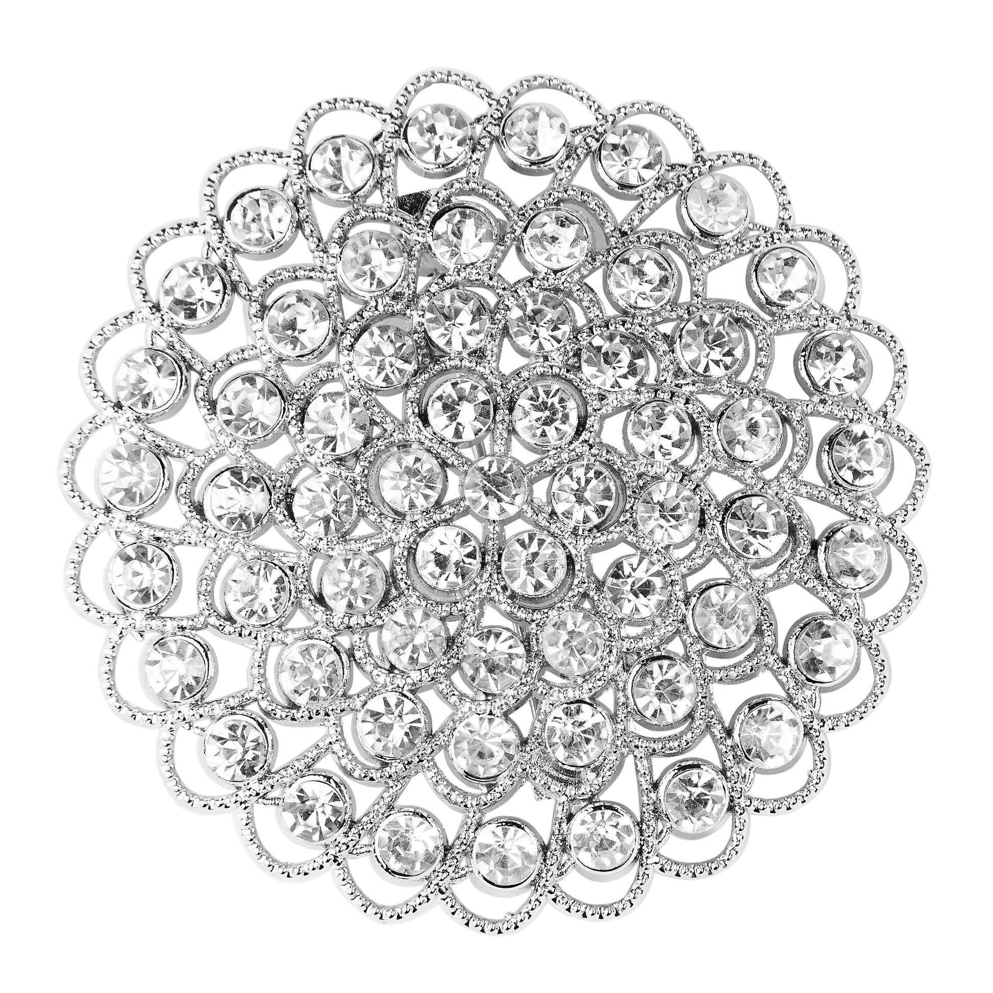 Flower Brooch Rhinestone Chair Pin Sash Buckle - Silver - CV Linens