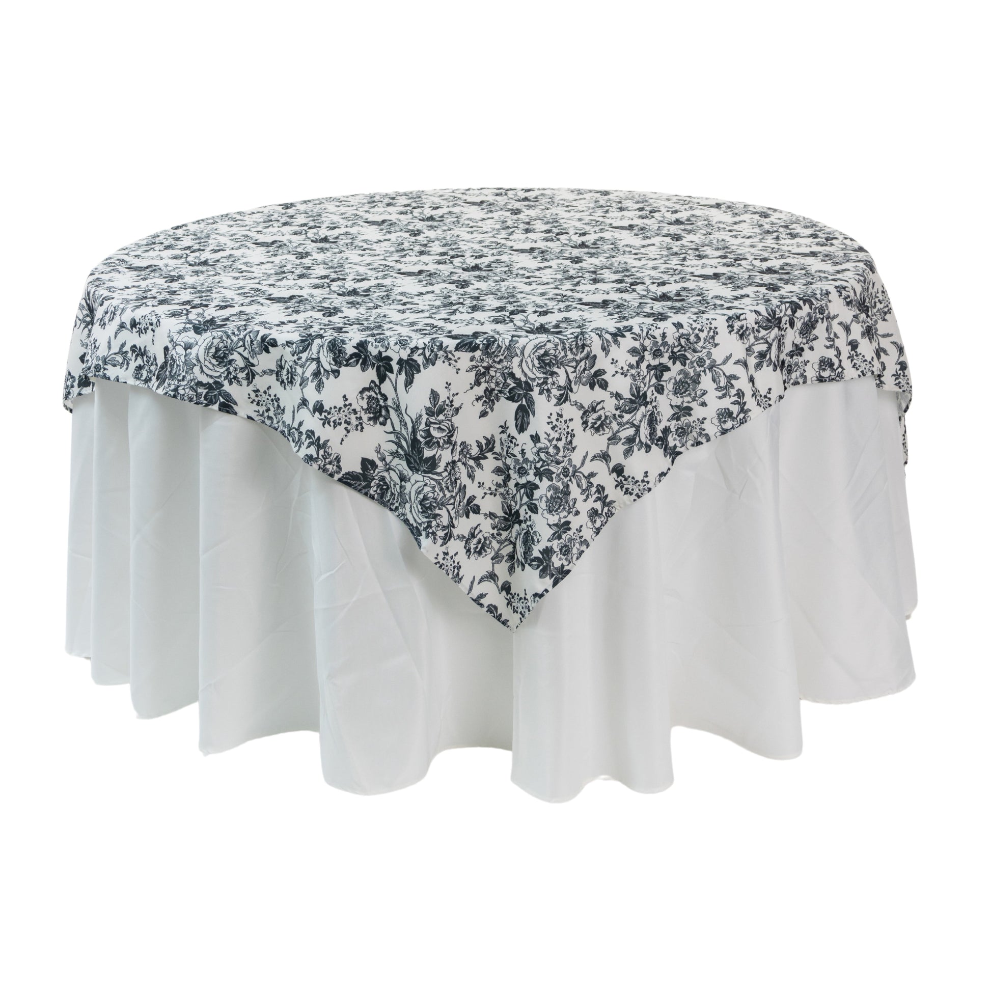 French Toile 72" Square Tablecloth/Overlay - Black