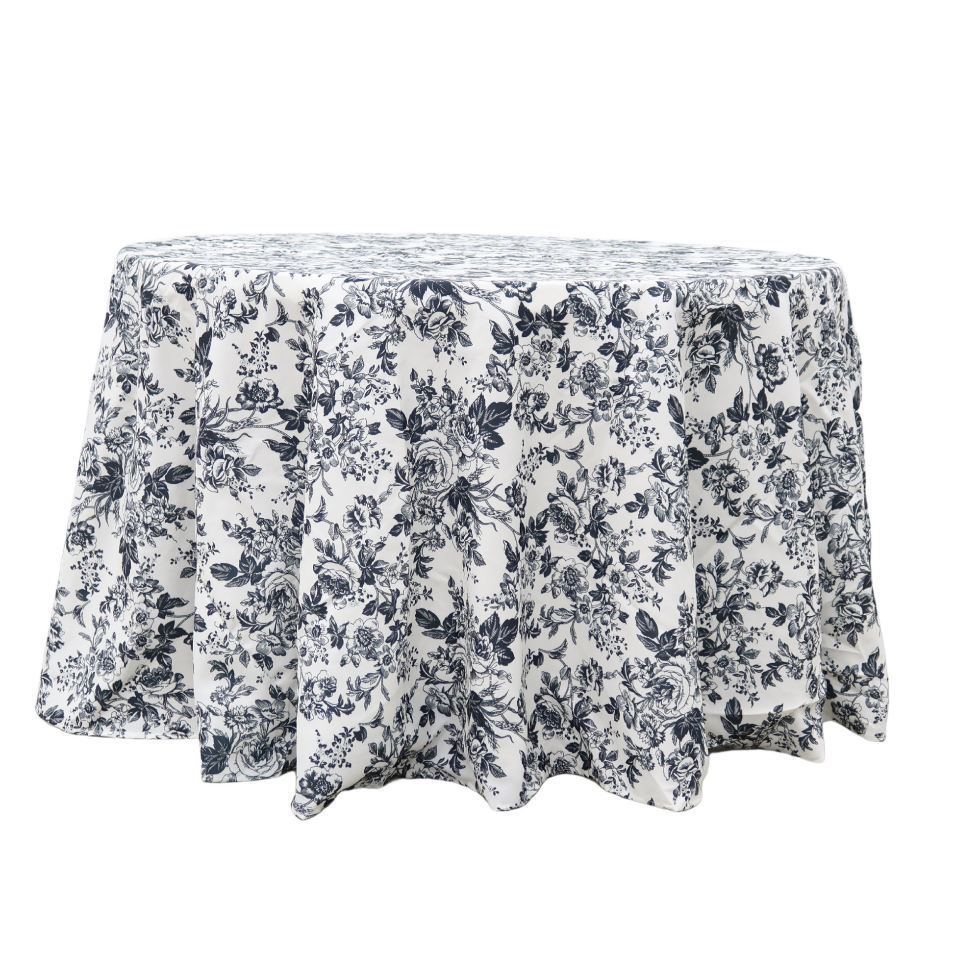 French Toile 120" Round Tablecloth - Black