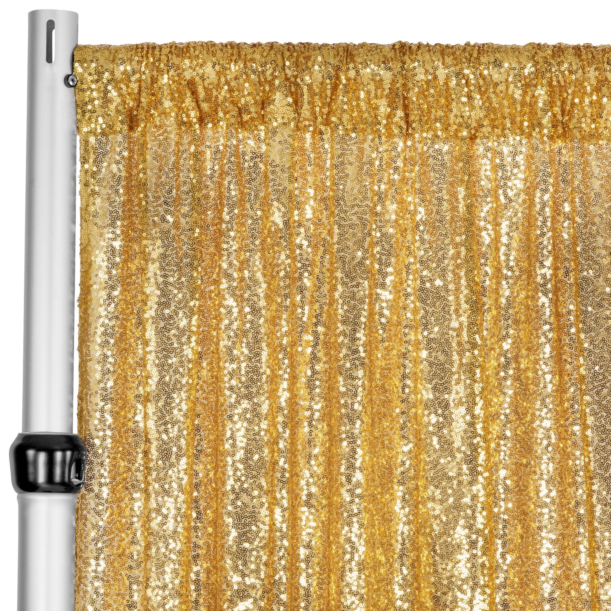 Glitz Sequin Mesh Net 16ft H x 52" W Drape/Backdrop panel - Gold