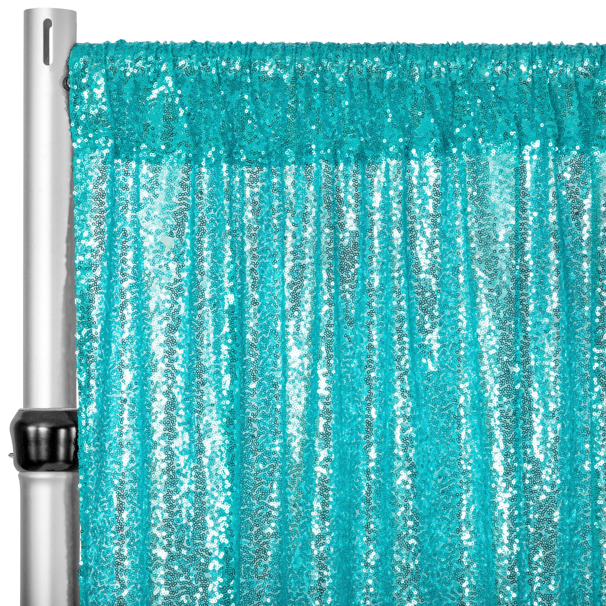 Glitz Sequin Mesh Net 10ft H x 52" W Drape/Backdrop panel - Turquoise - CV Linens