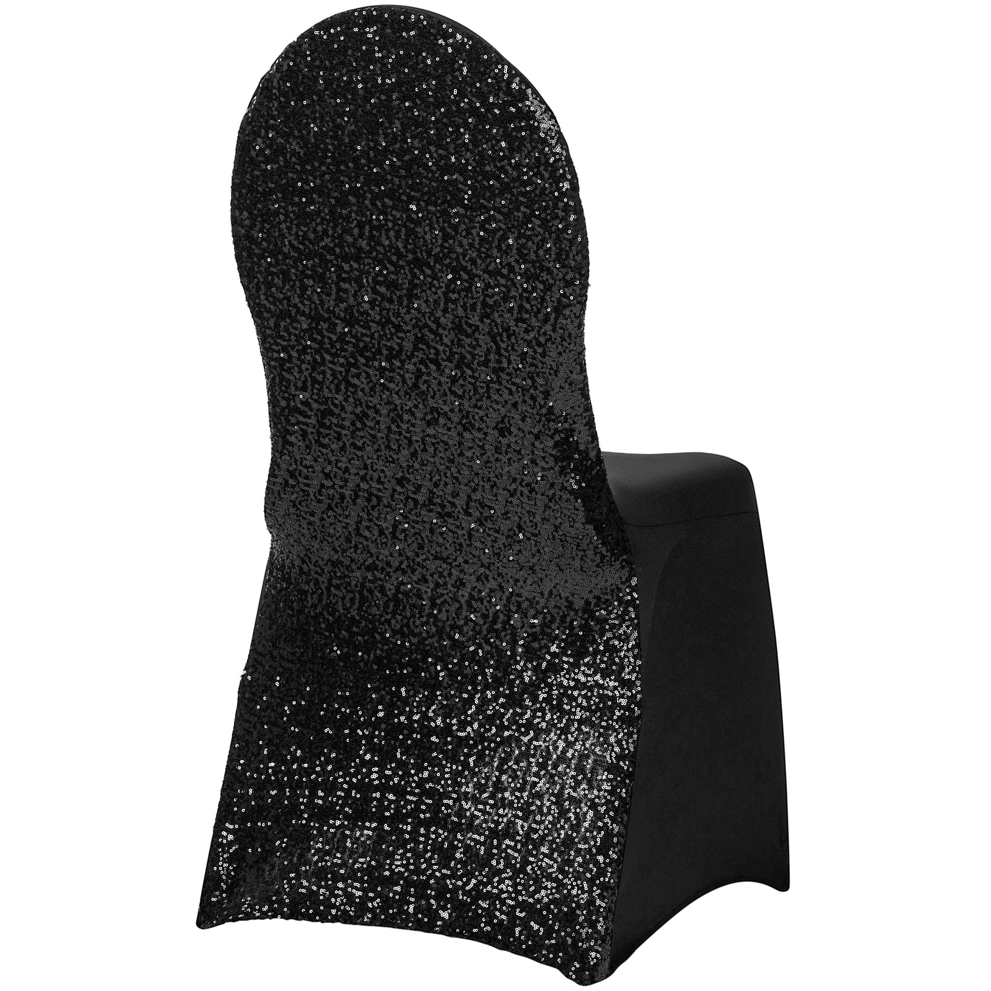 Glitz Sequin Stretch Spandex Banquet Chair Cover - Black - CV Linens
