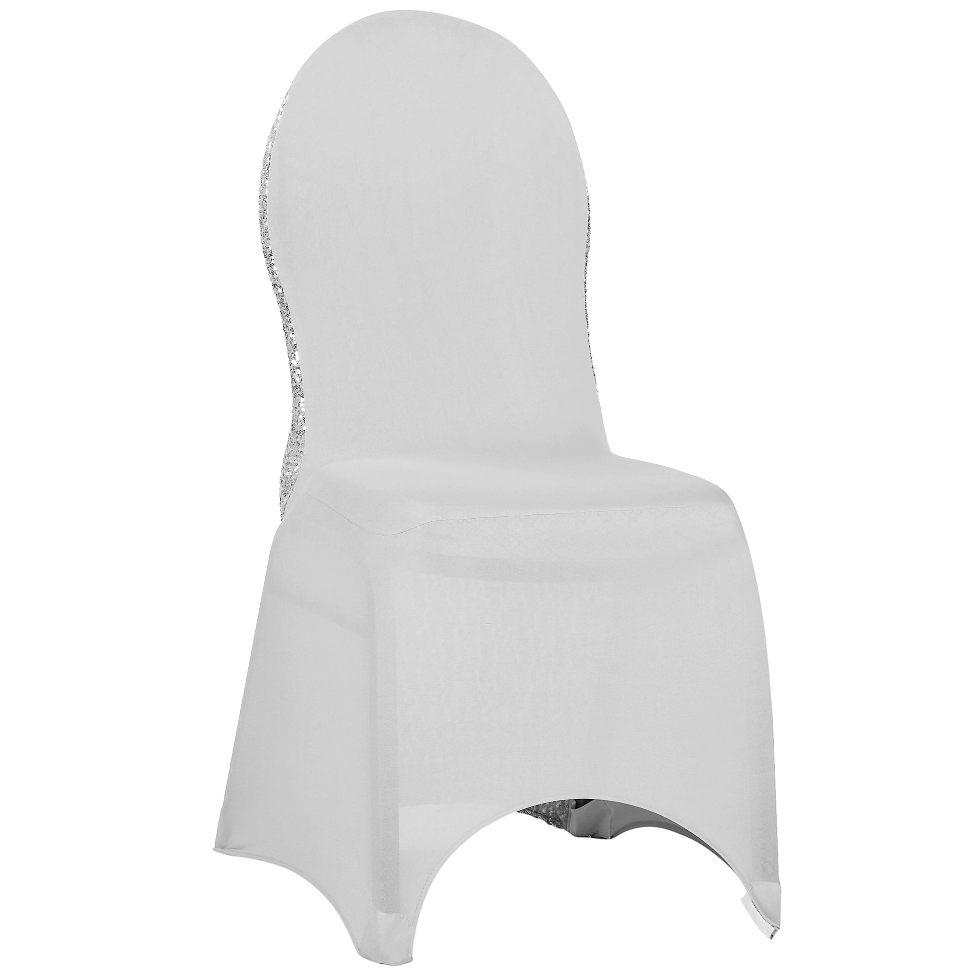 Glitz Sequin Stretch Spandex Banquet Chair Cover - Silver - CV Linens