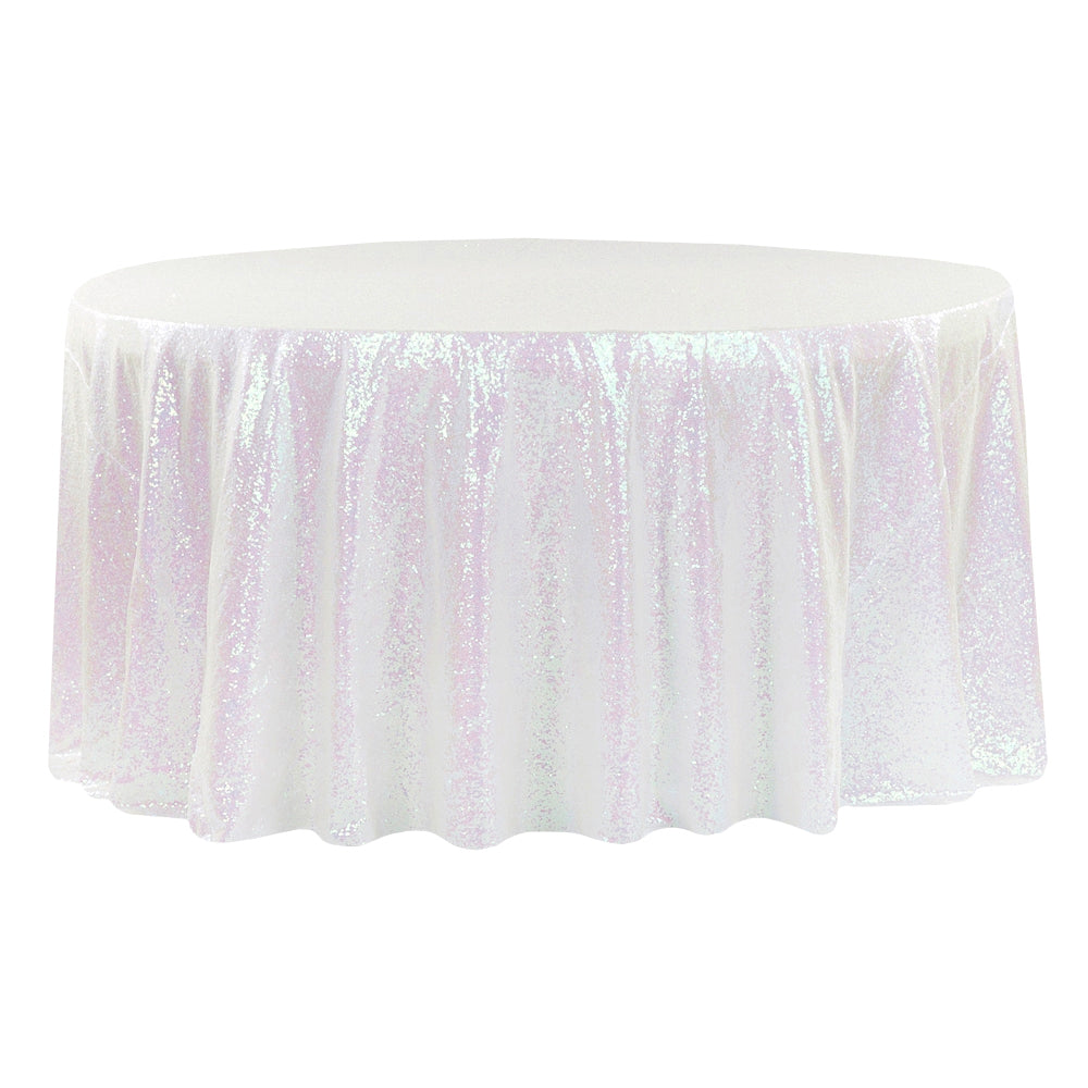 Glitz Sequins 120" Round Tablecloth - Iridescent White - CV Linens
