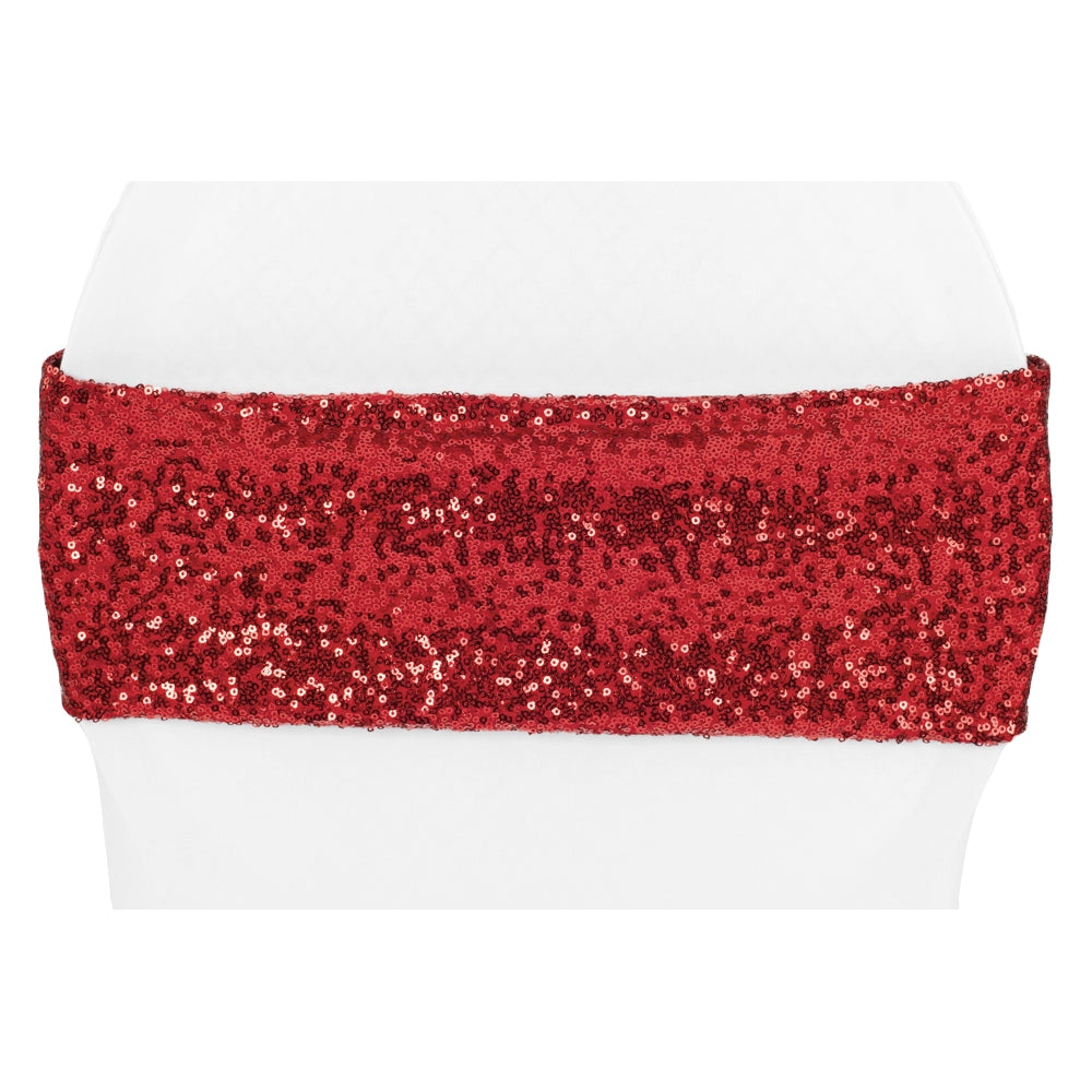 Glitz Sequin Spandex Chair Band - Apple Red - CV Linens