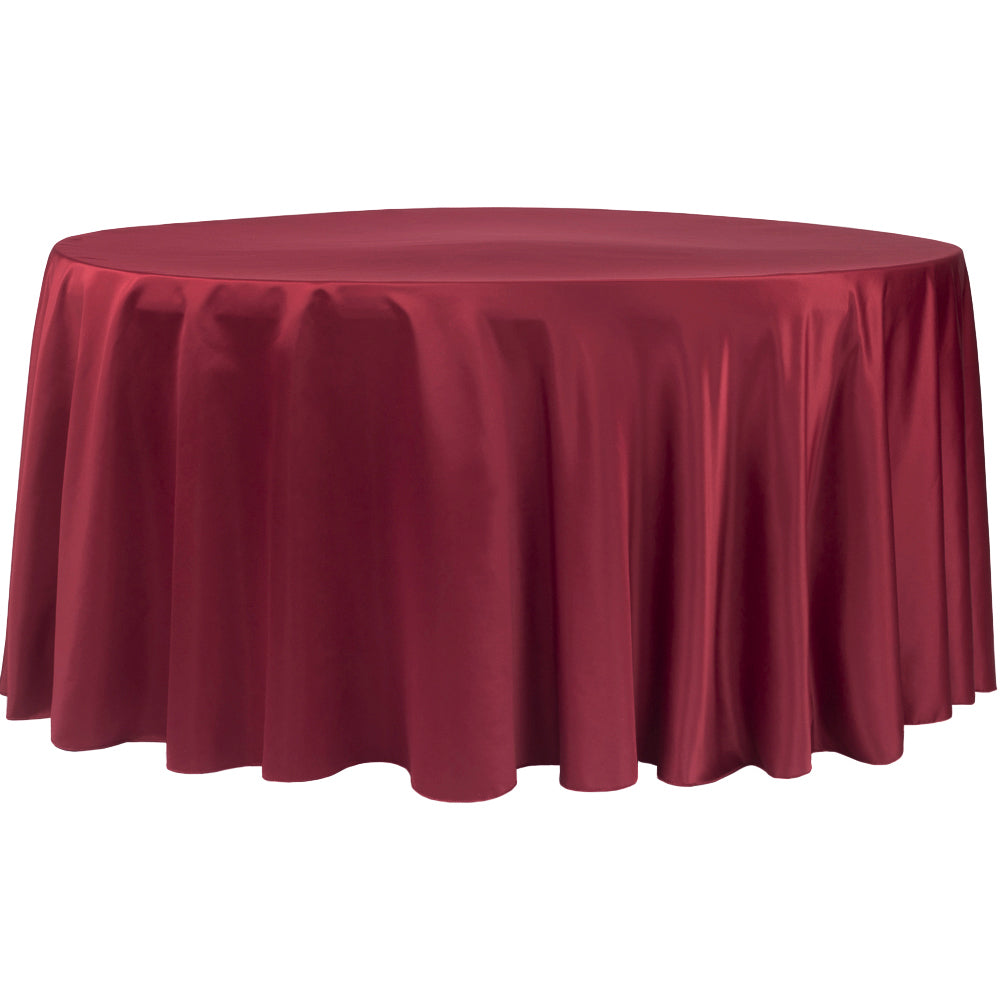 Lamour Satin 132" Round Tablecloth - Apple Red - CV Linens