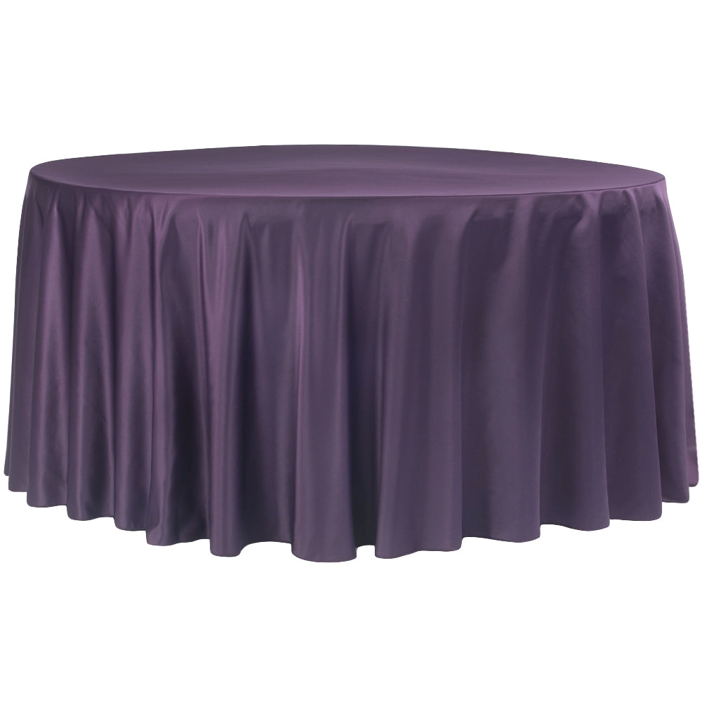 Lamour Satin 132" Round Tablecloth - Eggplant/Plum - CV Linens