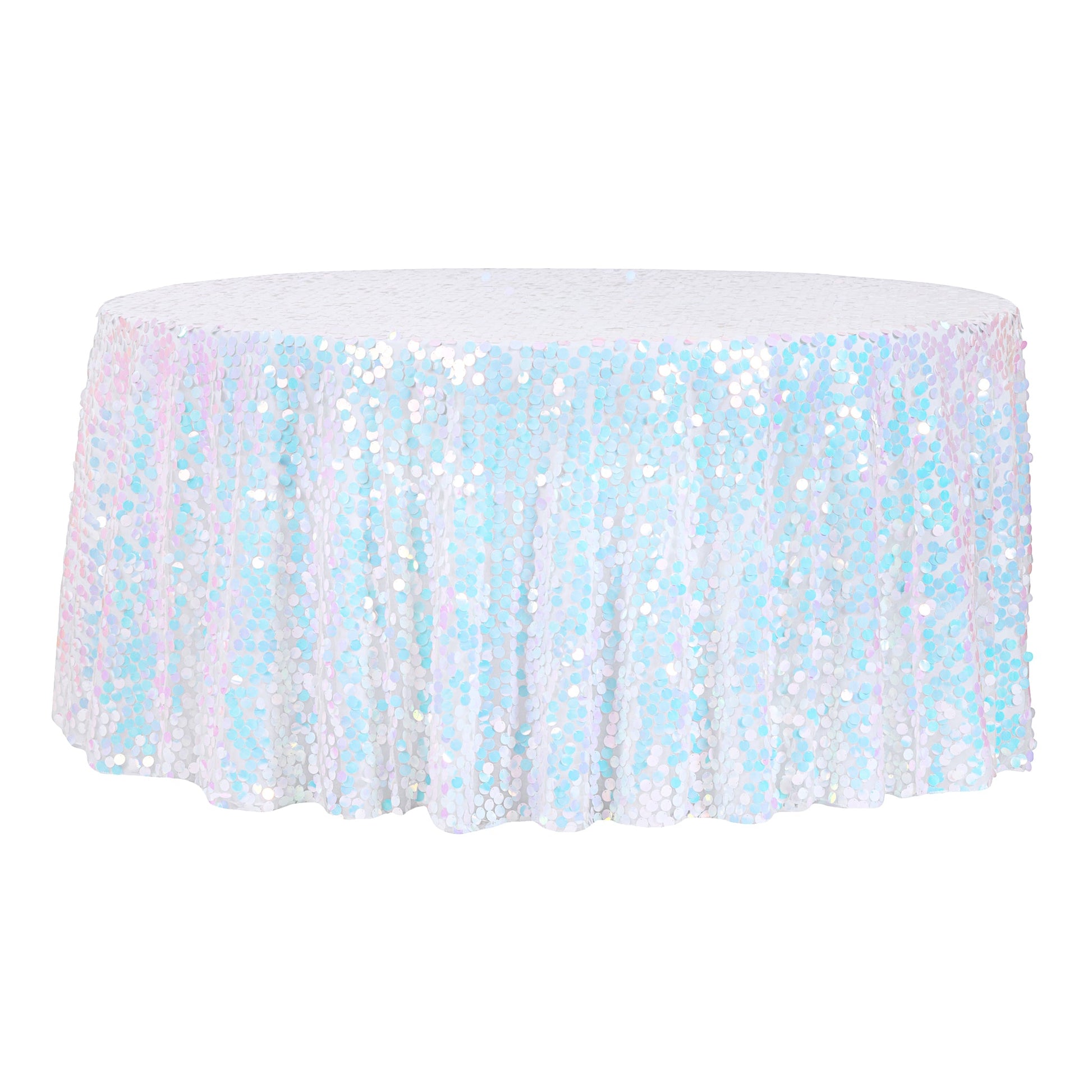Large Payette Sequin Round 120" Tablecloth - Iridescent White - CV Linens