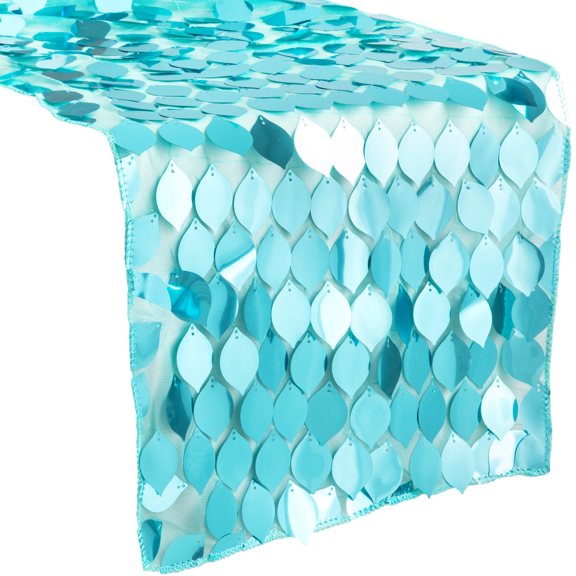 Leaf Payette Sequin Table Runner - Turquoise - CV Linens
