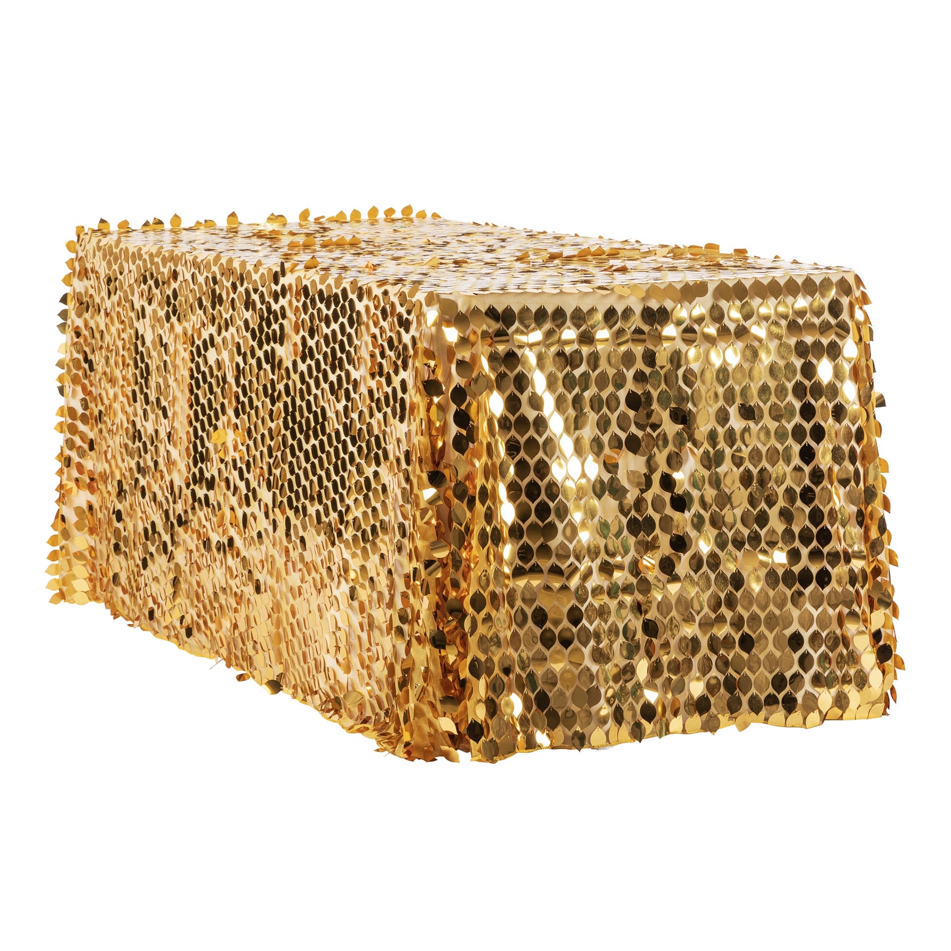 Leaf Payette Sequin Tablecloth 90"x156" Rectangular - Gold - CV Linens