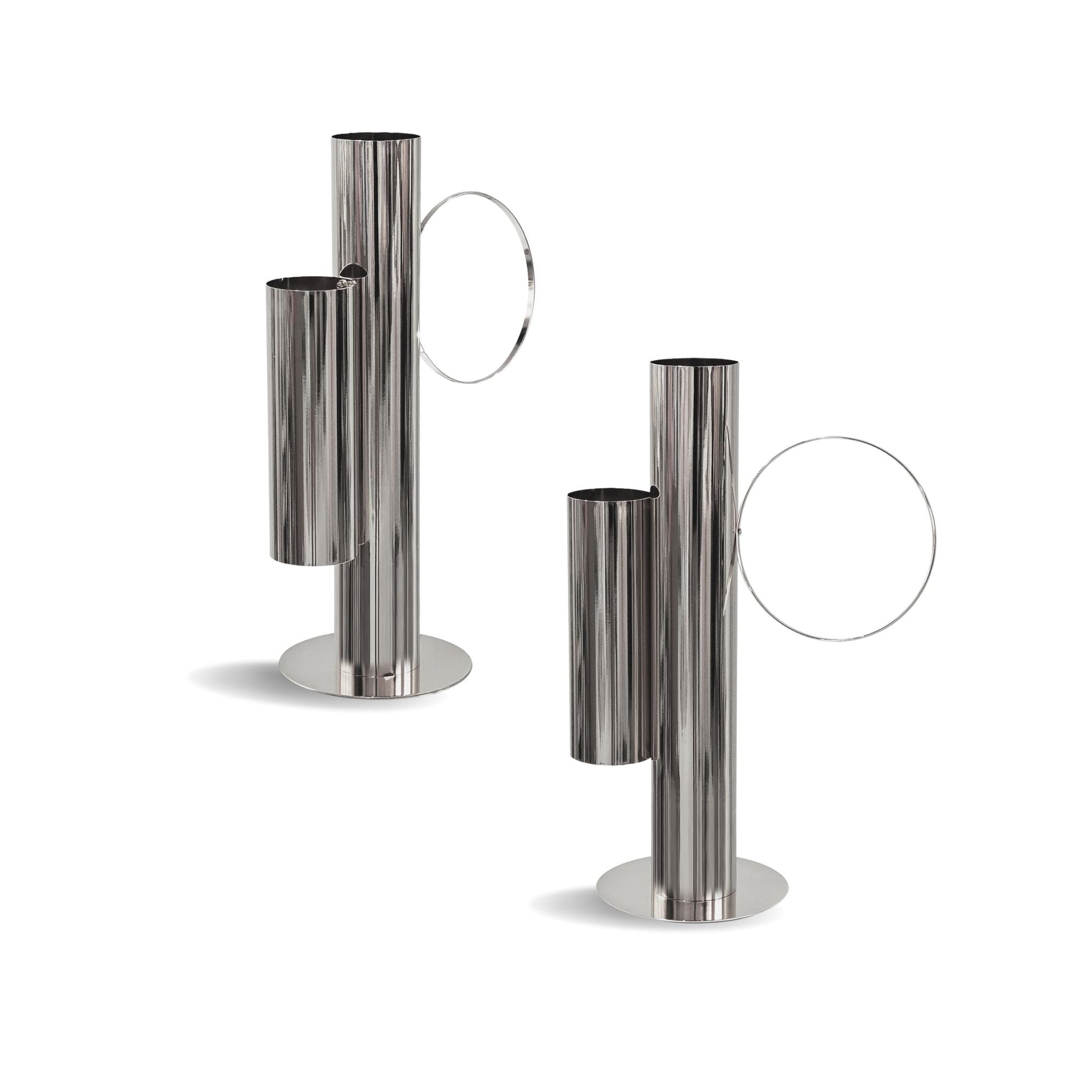 Set of 2 Modern Double Tube Floral Centerpiece Stand - Silver