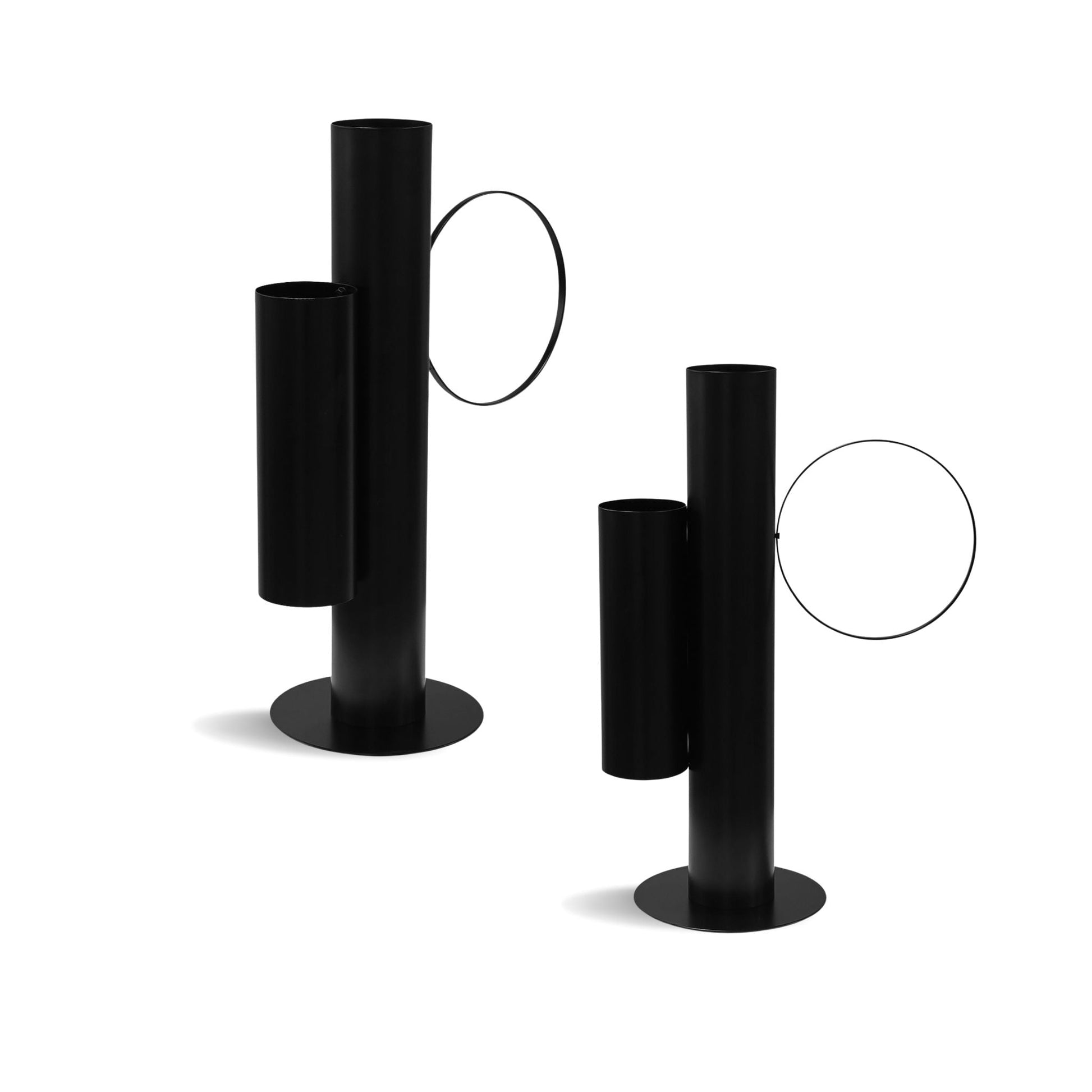 Set of 2 Modern Double Tube Floral Centerpiece Stand - Black