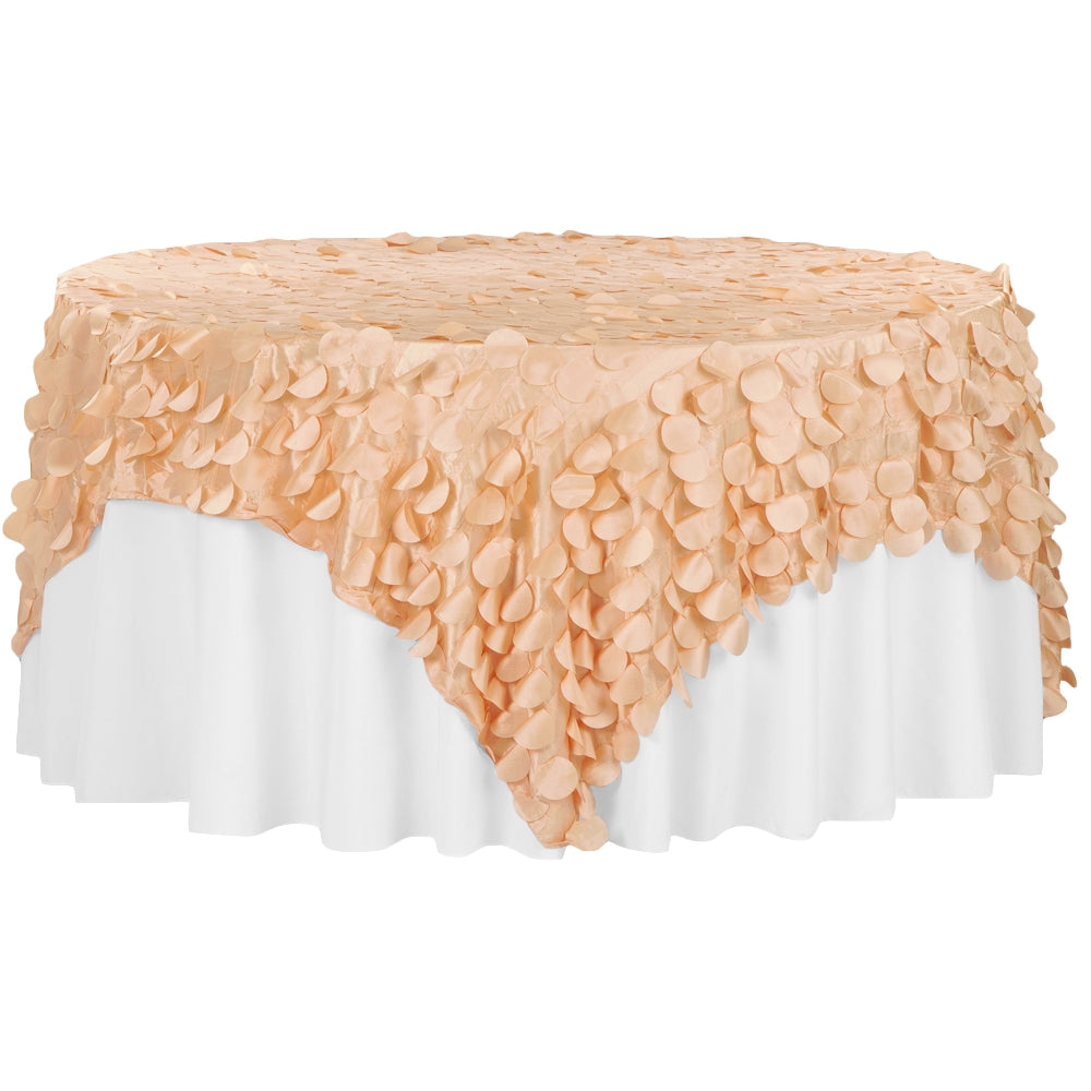 Petal Circle Taffeta 90"x90" Square Table Overlay - Peach - CV Linens