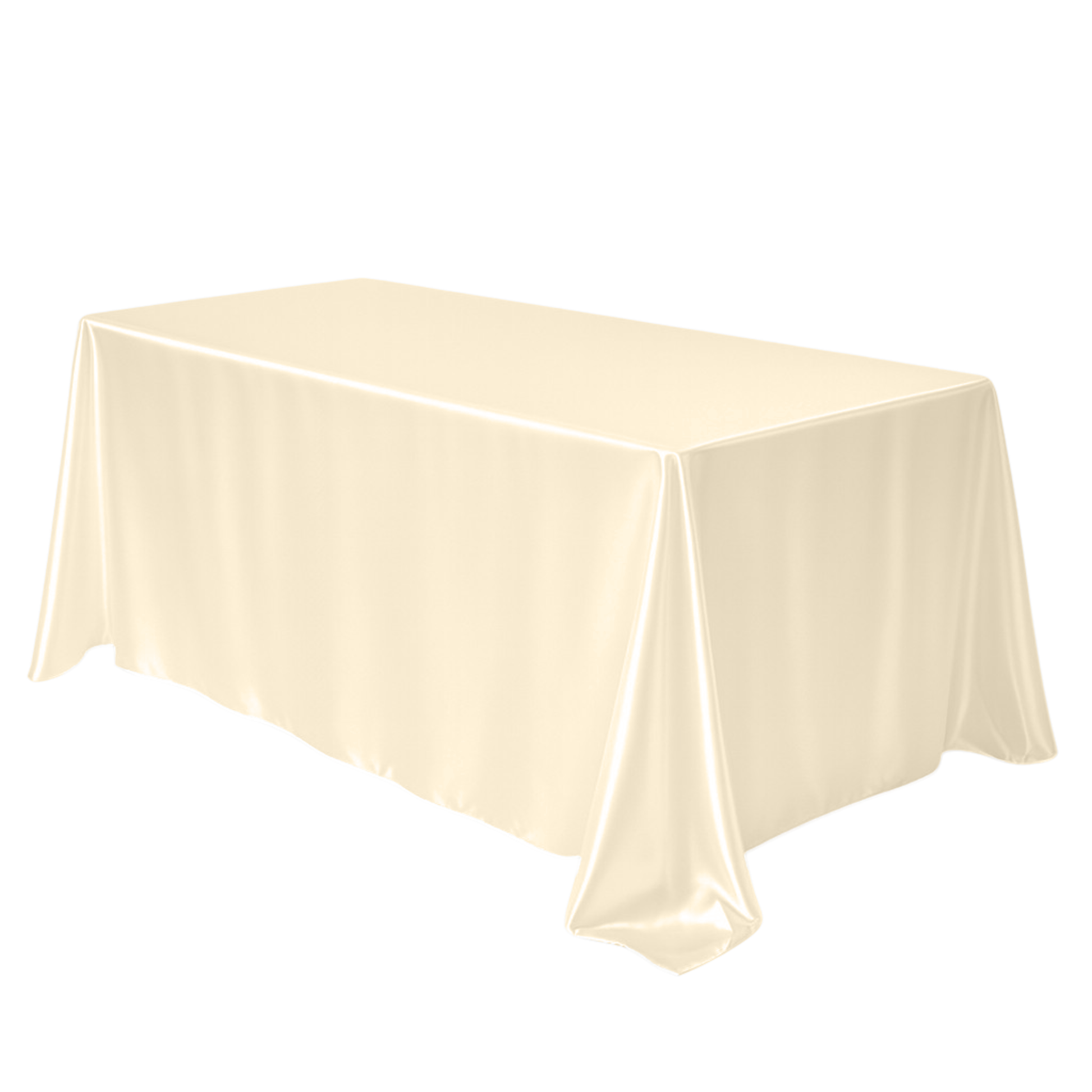 Wrinkle free 90"x132" Rectangular satin Tablecloth - Champagne angled view