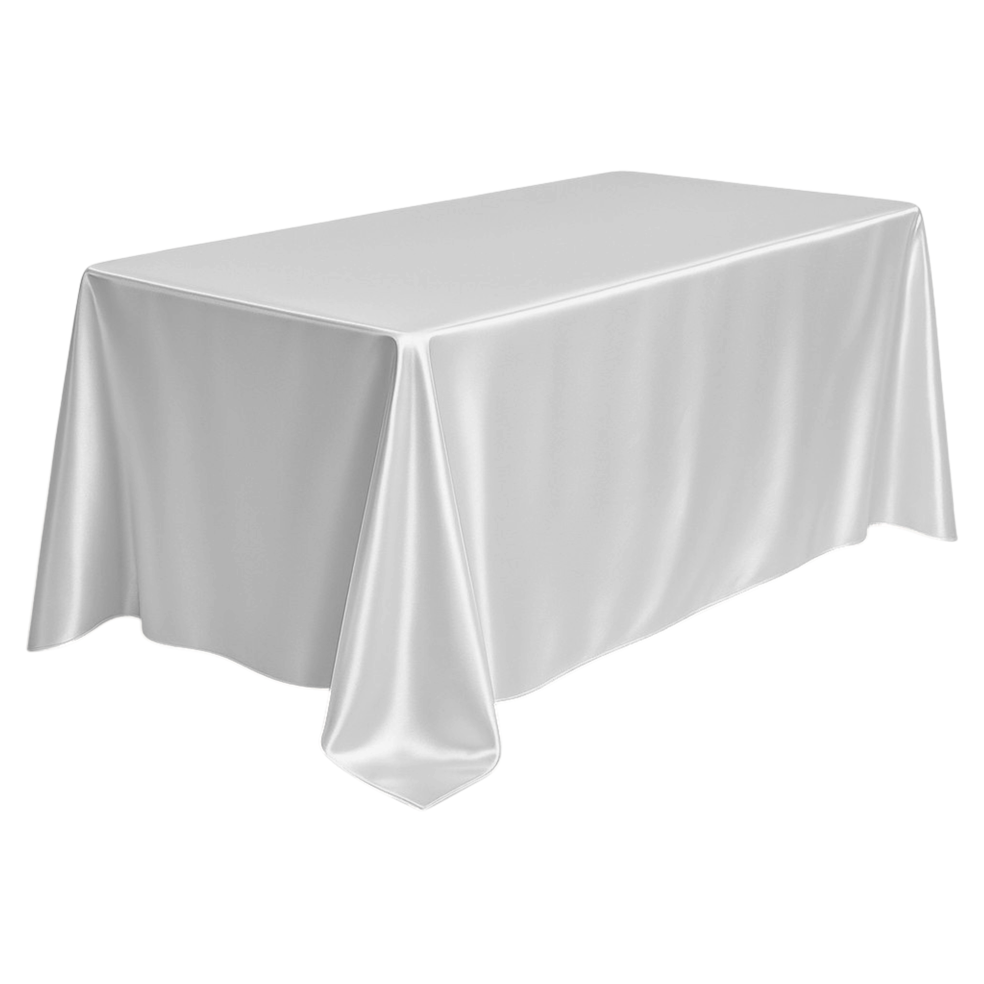 Wrinkle free 90"x156" Rectangular satin Tablecloth - Silver angled view