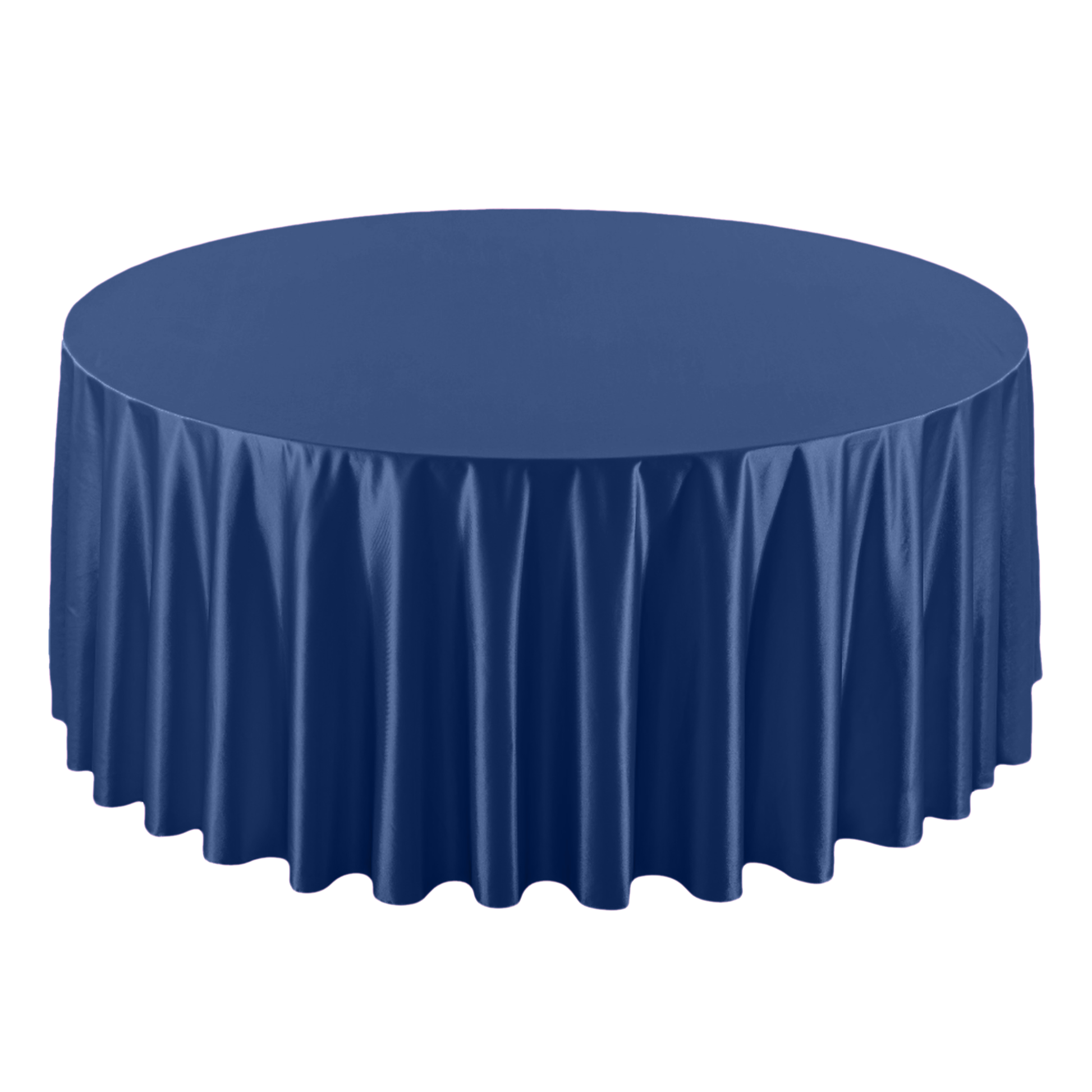 Wrinkle free 132" Round Tablecloth Navy Blue front view