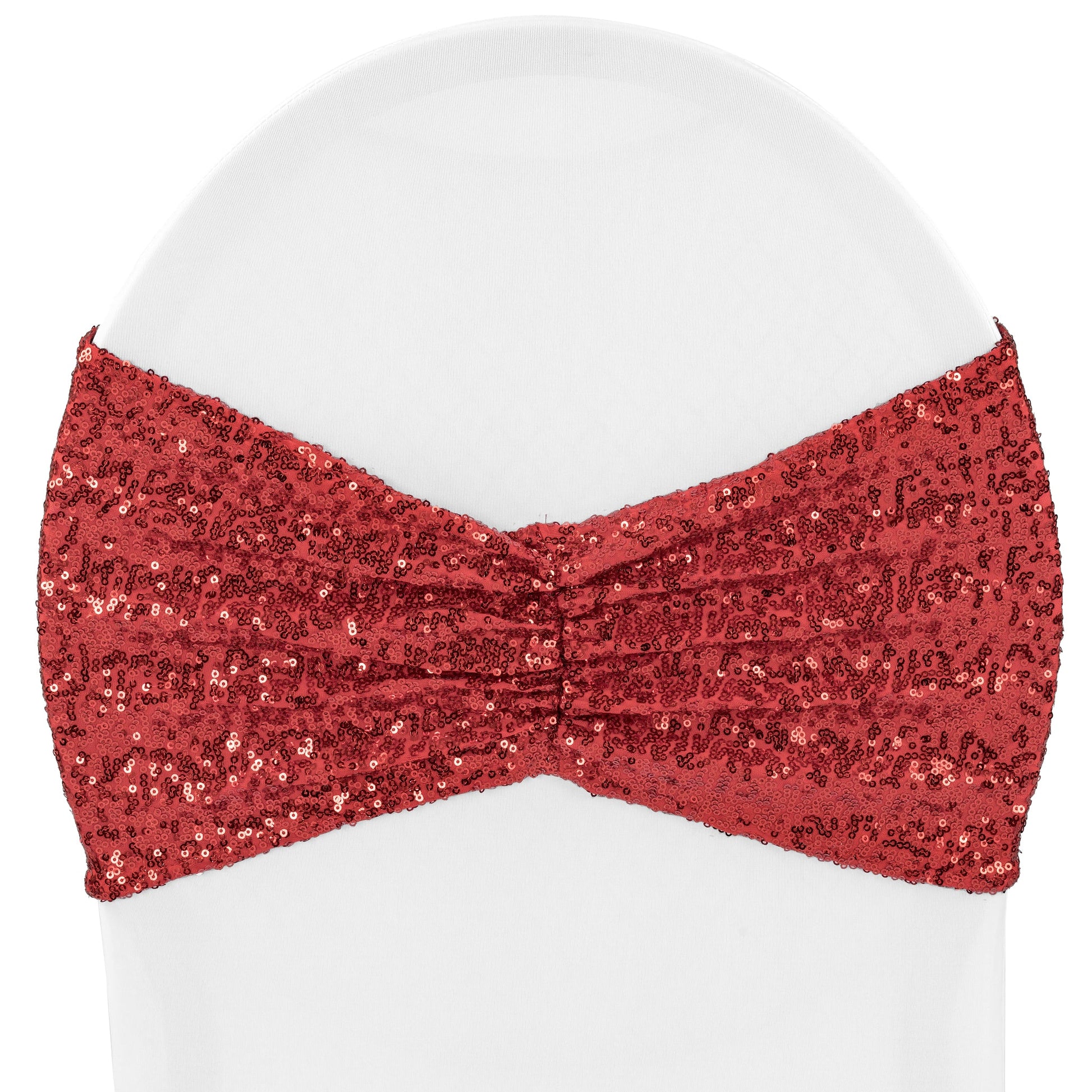 Glitz Ruffle Sequin Spandex Chair Band Sash - Apple Red - CV Linens