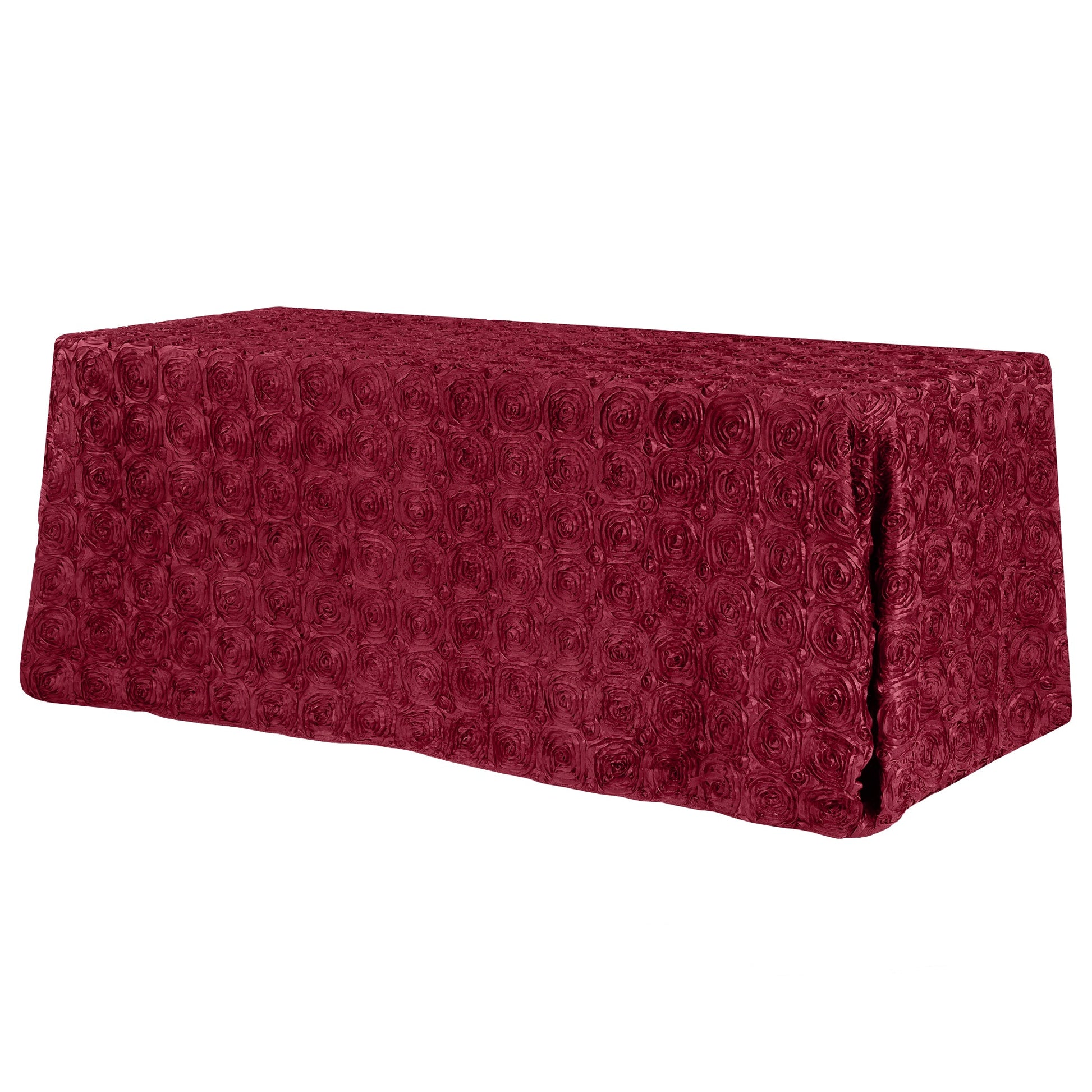 Wedding Rosette Satin 90"x156" rectangular Tablecloth - Burgundy - CV Linens