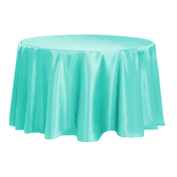 Satin 132" Round Tablecloth - Light Turquoise - CV Linens
