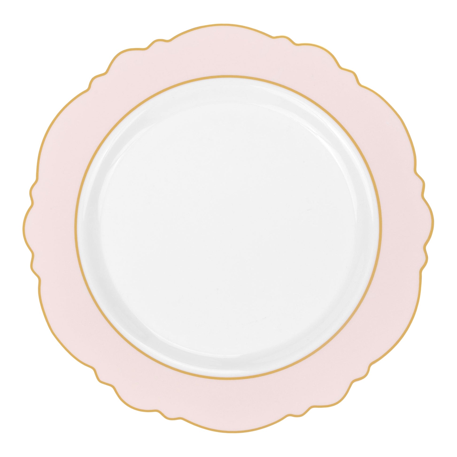 Scallop Disposable Plastic Plates 40 pcs Combo Pack - Pink & Gold-Trimmed