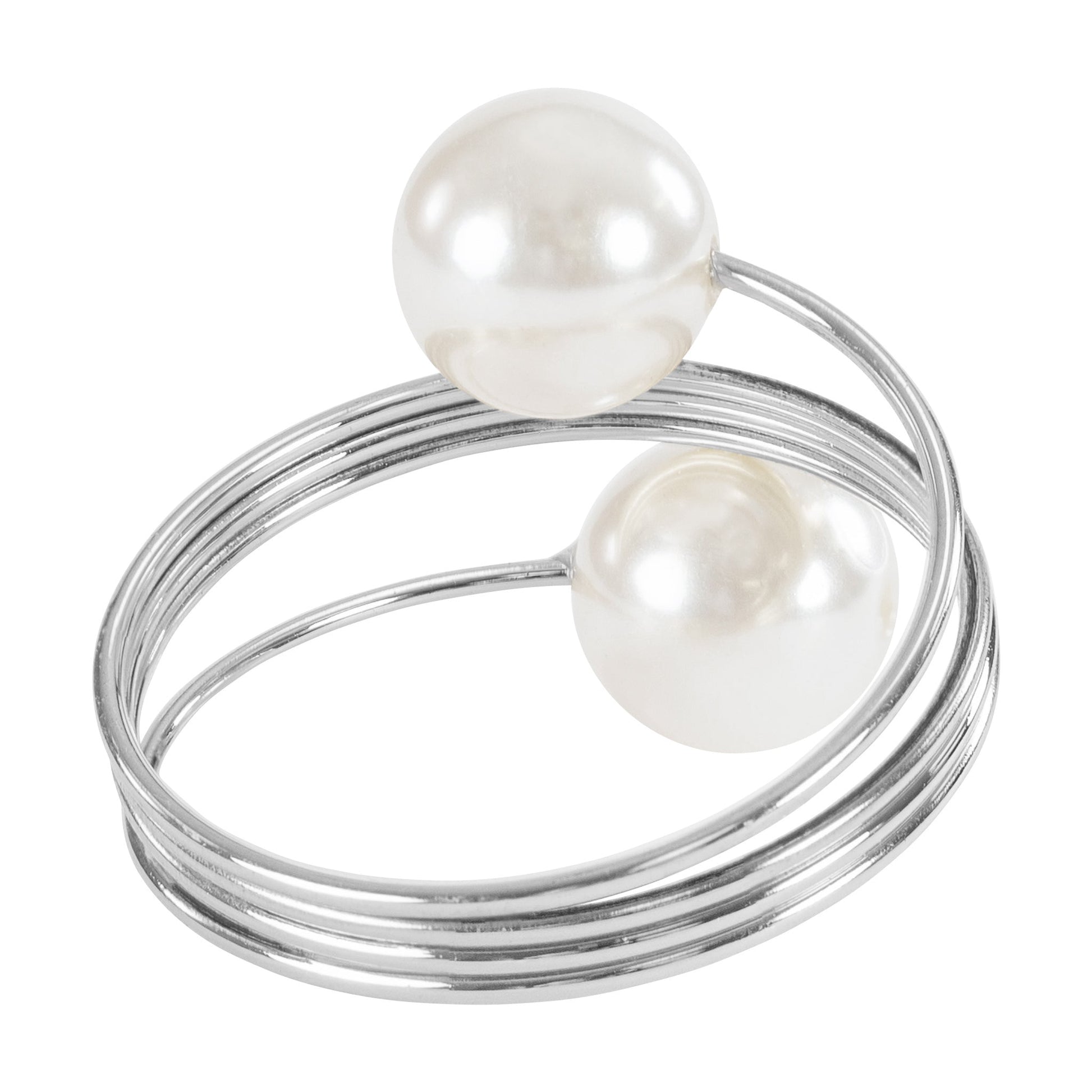 10 pc/pk Spiral Faux Pearl Napkin Ring - Silver