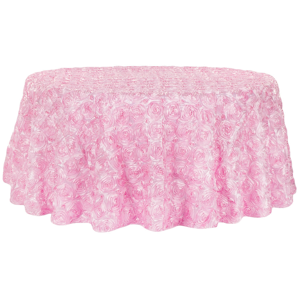 Wedding Rosette SATIN 120" Round Tablecloth - Medium Pink - CV Linens