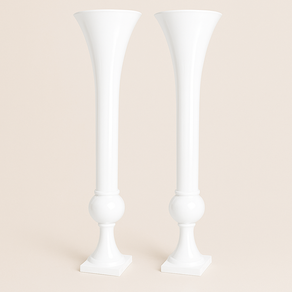Set of 2 Metal Trumpet Centerpiece Vases - White - CV Linens