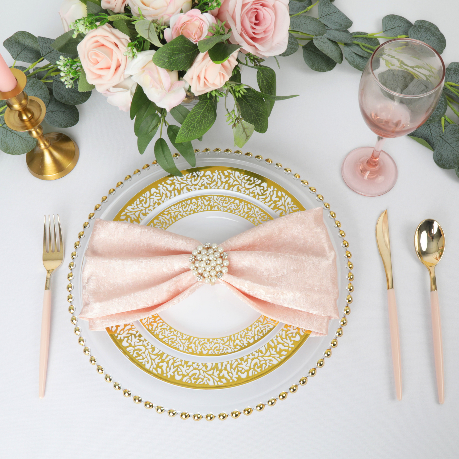 5 pcs/pk Crinkle Shimmer Napkin 20"x20" - Blush/Rose Gold