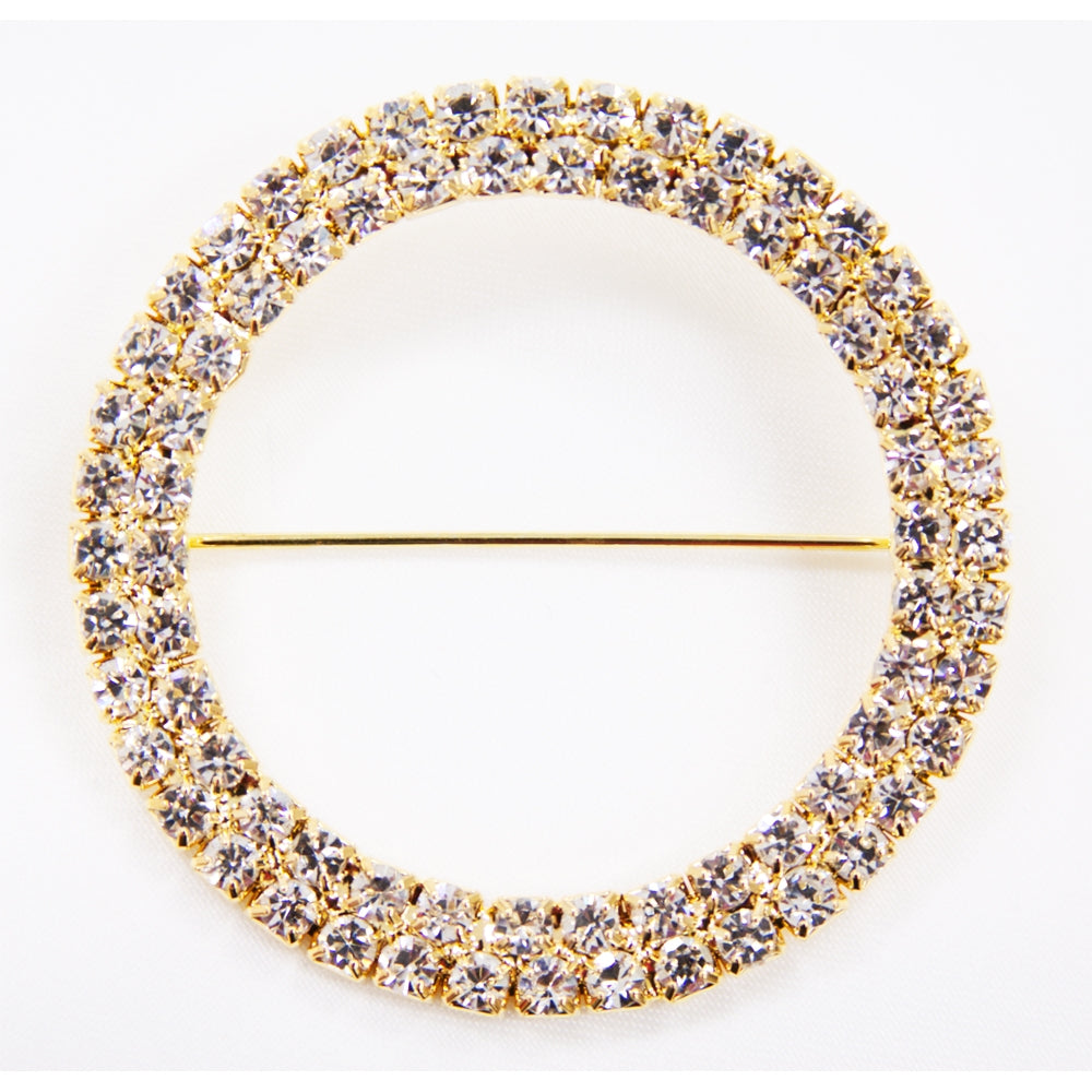 Round Diamond Rhinestone Metal Pin Sash Buckle - Gold - CV Linens