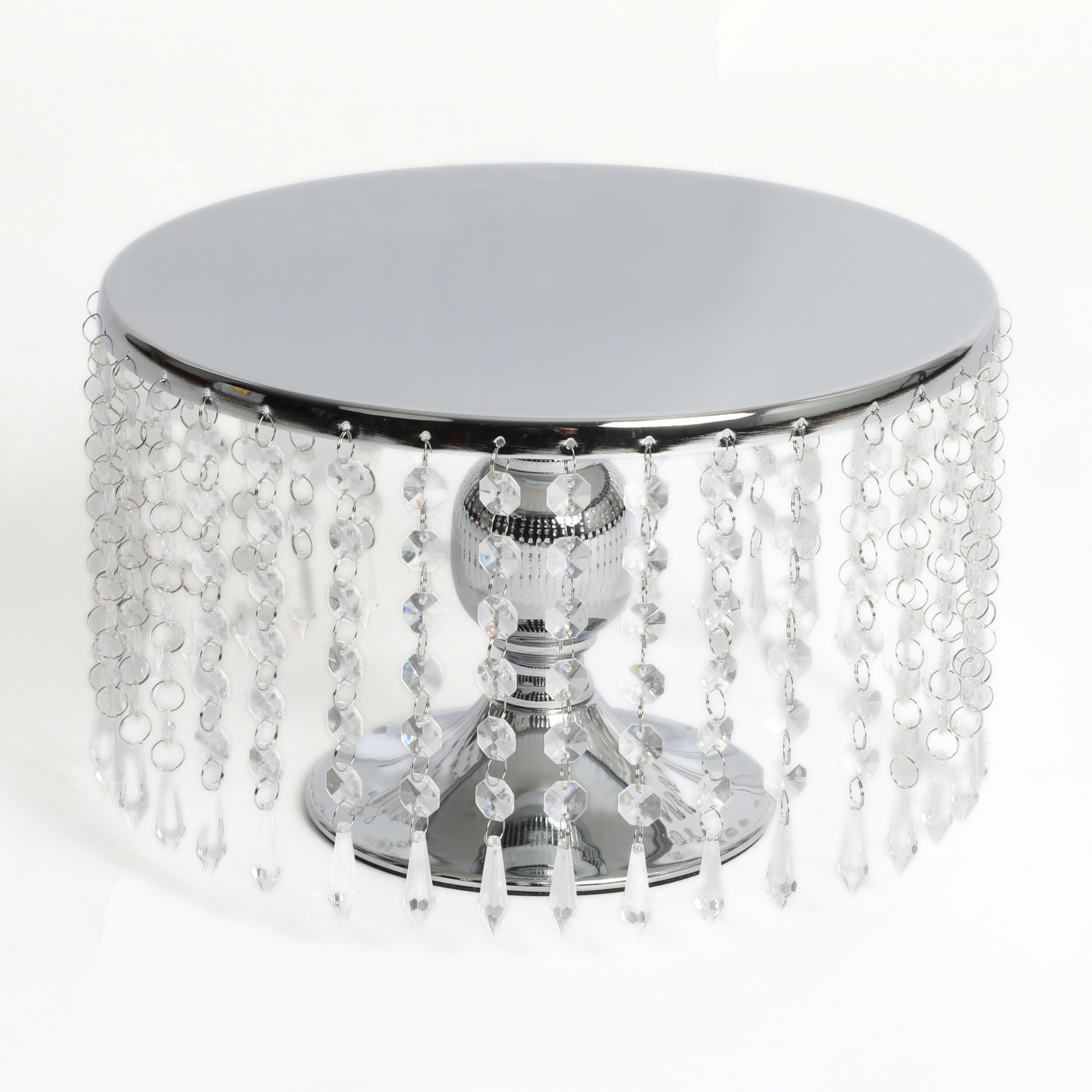 Hanging Crystal Cake Stand Pedestal Riser 12" Round - Silver