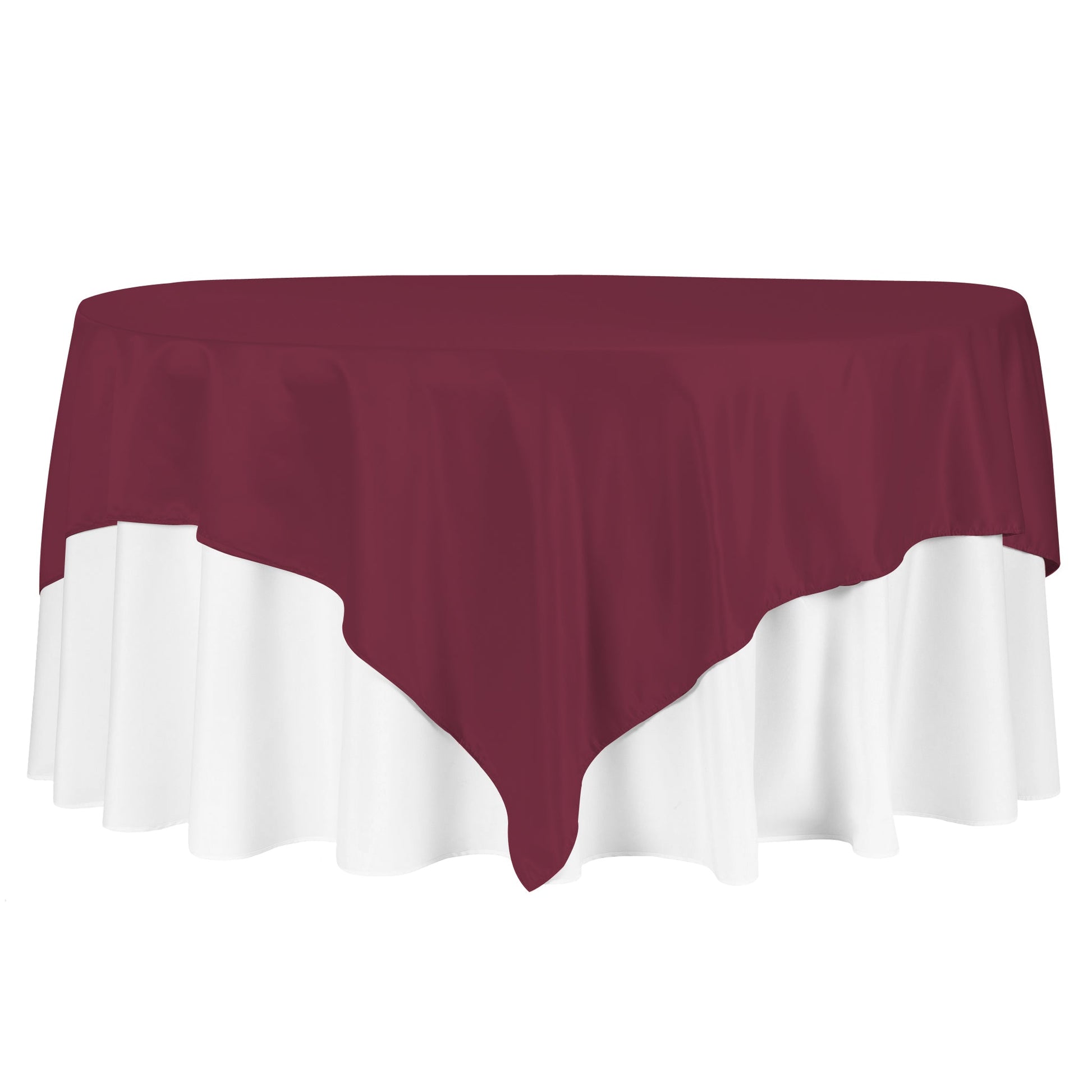 Square 90"x90" Lamour Satin Table Overlay - Burgundy