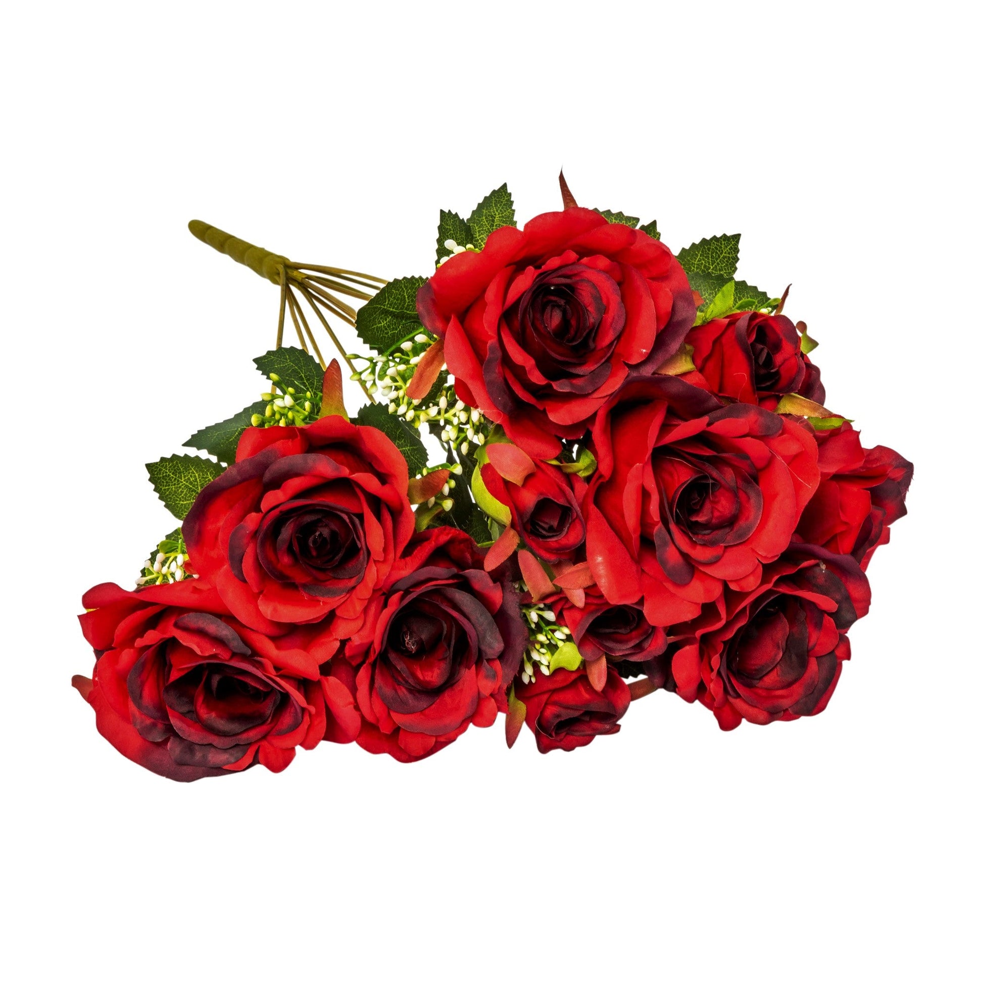 Silk Rose Bush 12 heads - Apple Red