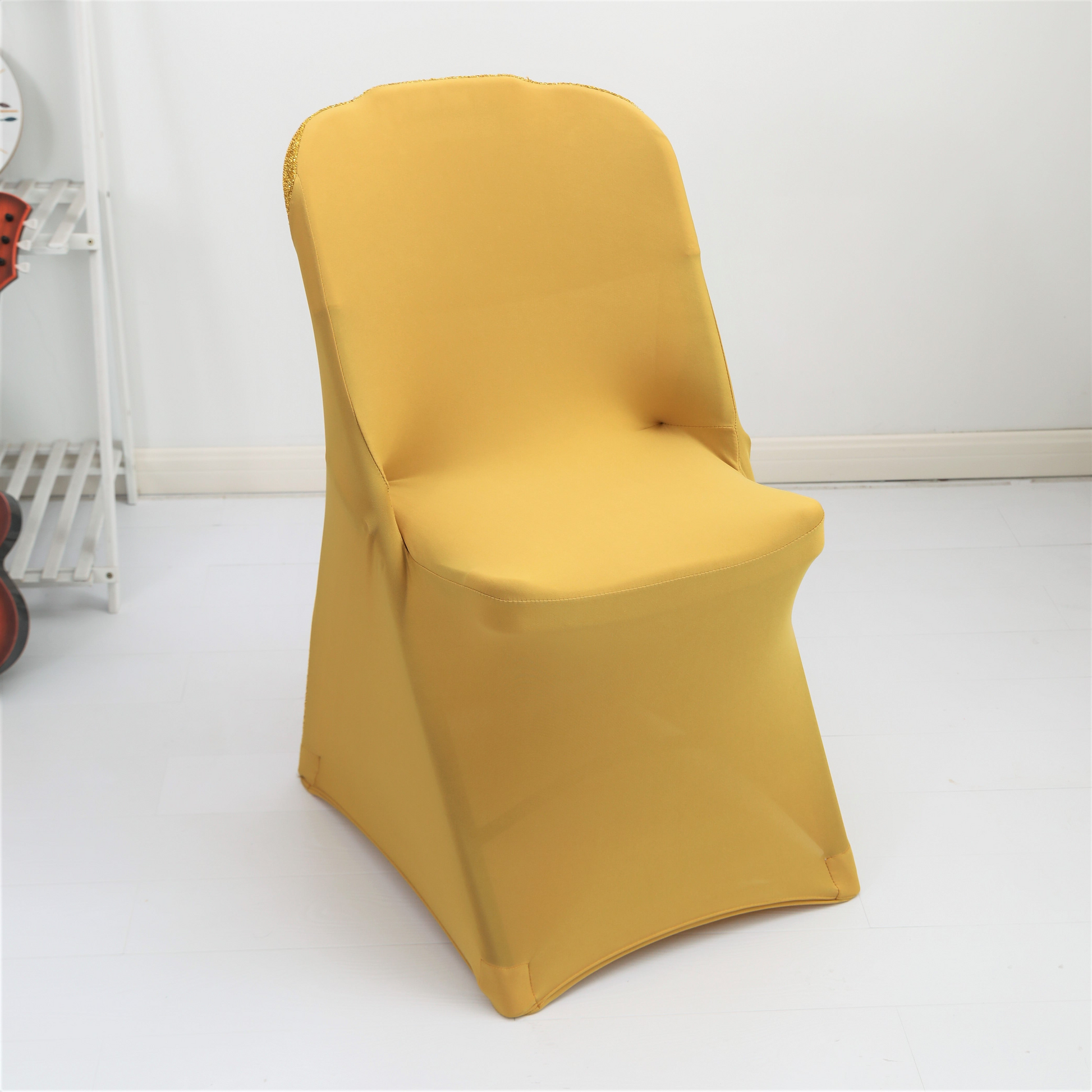 Shimmer Tinsel Folding Spandex Chair Cover - Gold - CV Linens