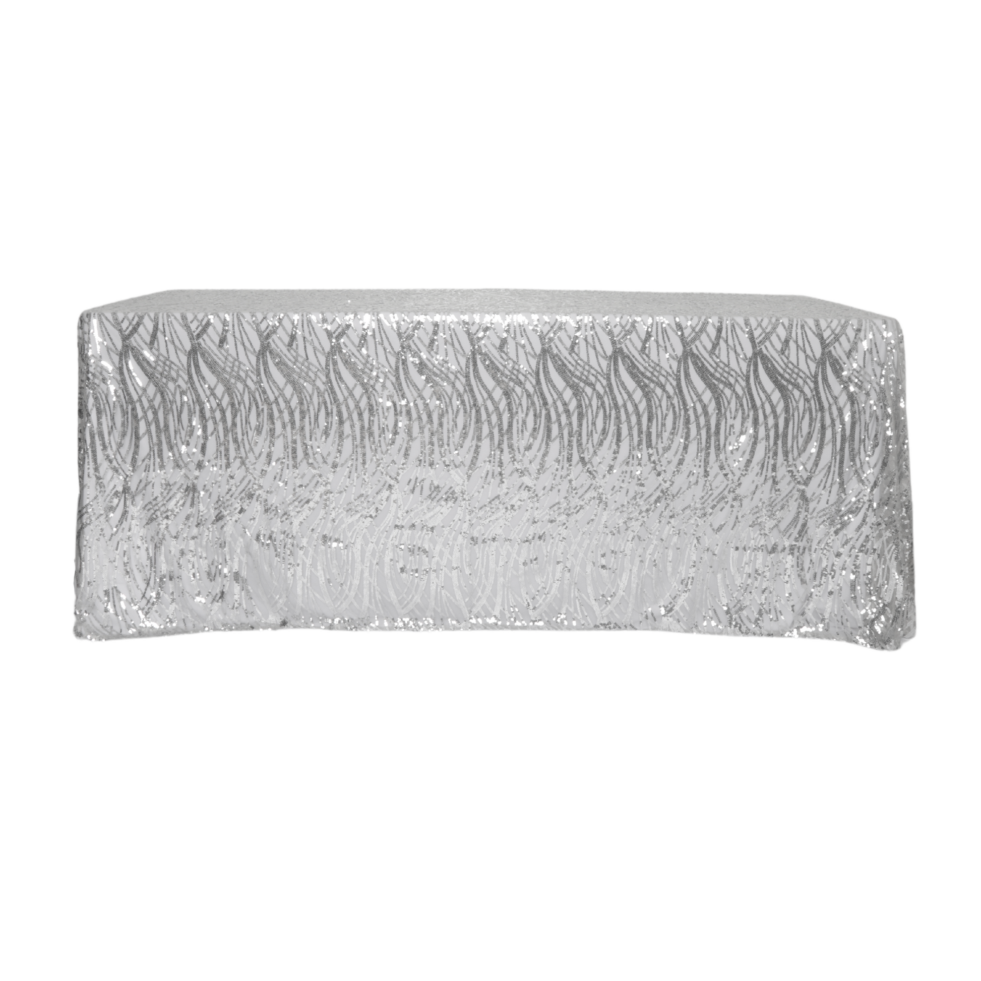 Wave Sequin Mesh Tablecloth 90"x132" Rectangular - Silver