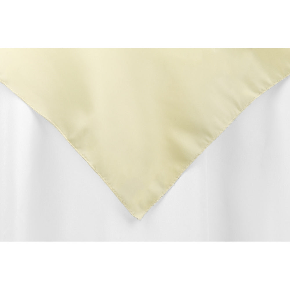 Square 90"x90" Lamour Satin Table Overlay - Pastel Yellow (Clearance) - CV Linens TESTING (TRAINING DEMO)
