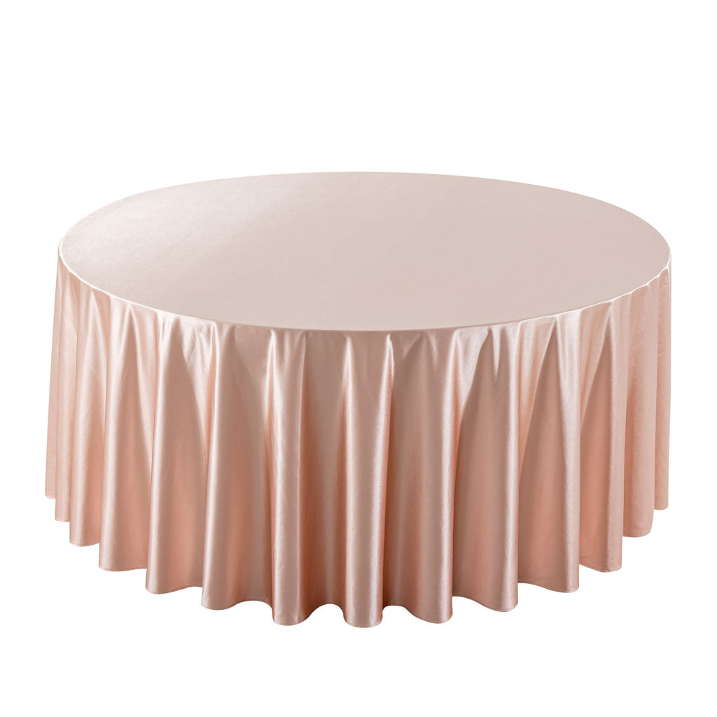 Premium Satin (Wrinkle-Resistant) 120" Round Tablecloth Blush/Rose Gold top view
